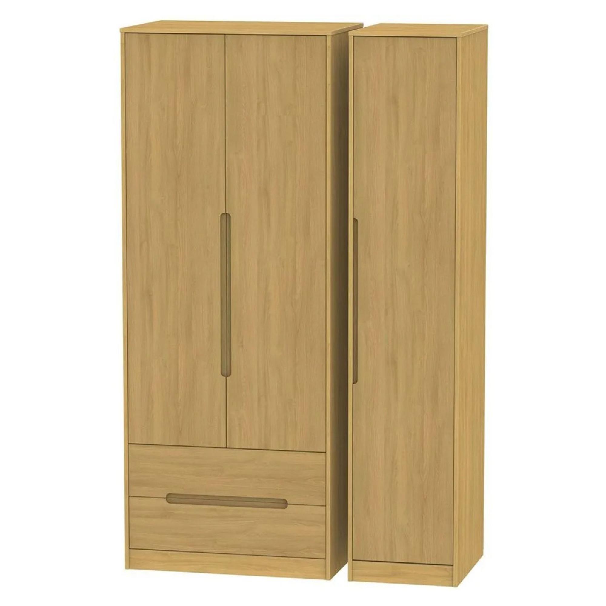 Monaco Wardrobe - 3 Door - LHF 2 Drawer - Tall - Triple - Modern Oak