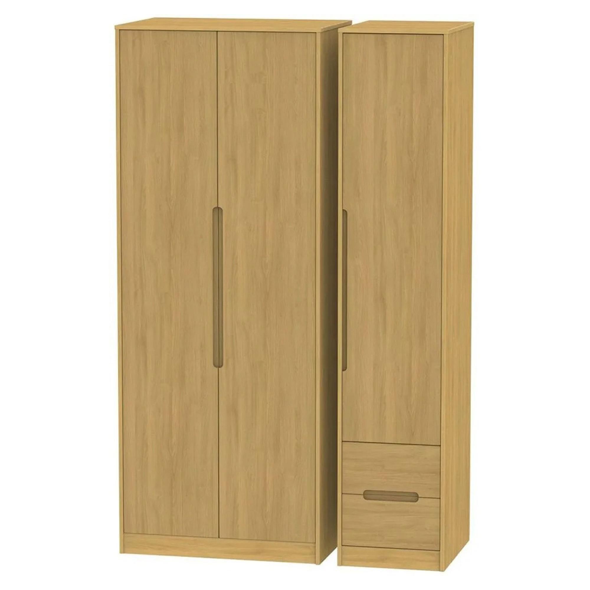Monaco Wardrobe - 3 Door - RHF 2 Drawer - Tall - Triple - Modern Oak