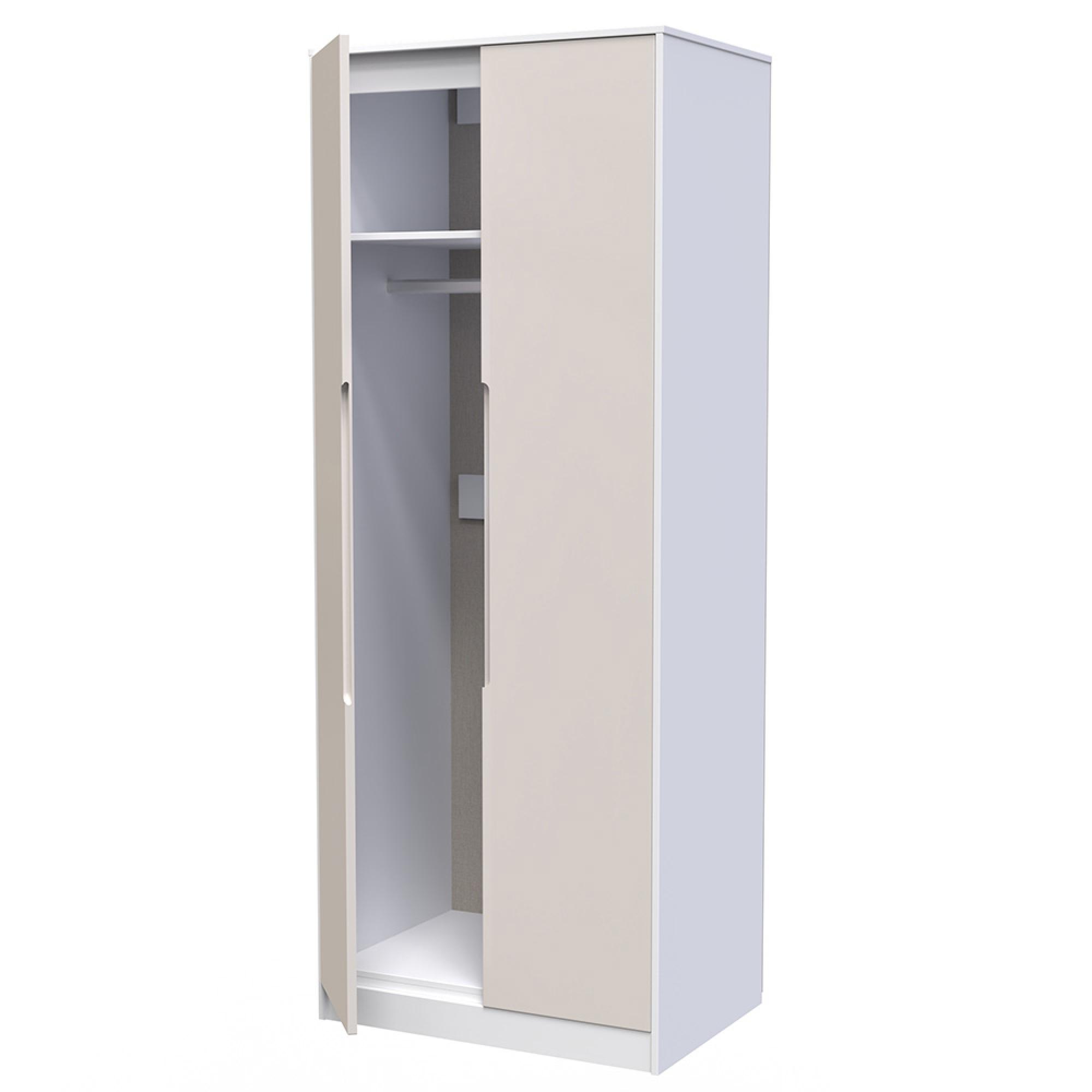 Monaco Wardrobe - 2 Door - Plain - Tall - Cashmere Gloss and White