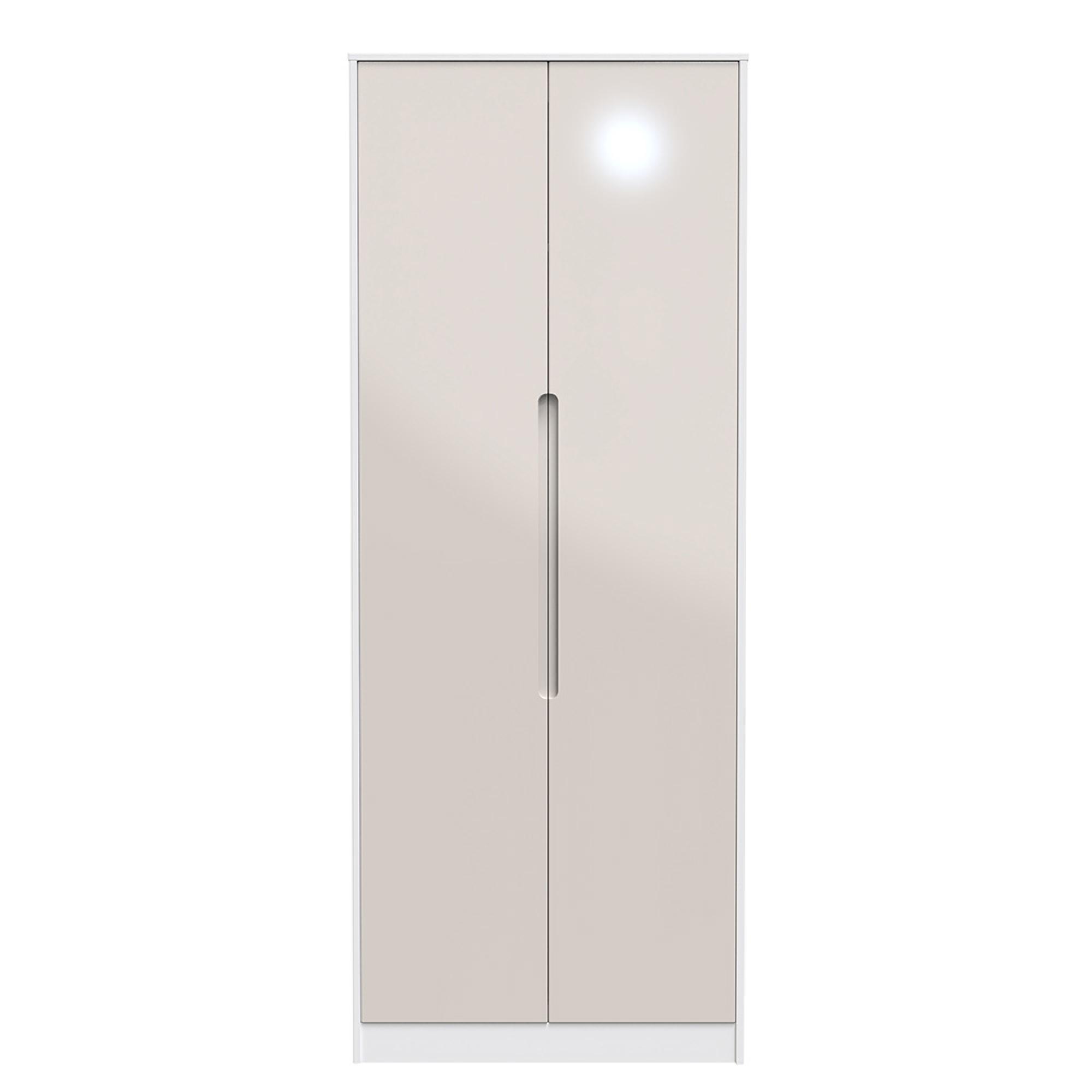 Monaco Wardrobe - 2 Door - Plain - Tall - Cashmere Gloss and White
