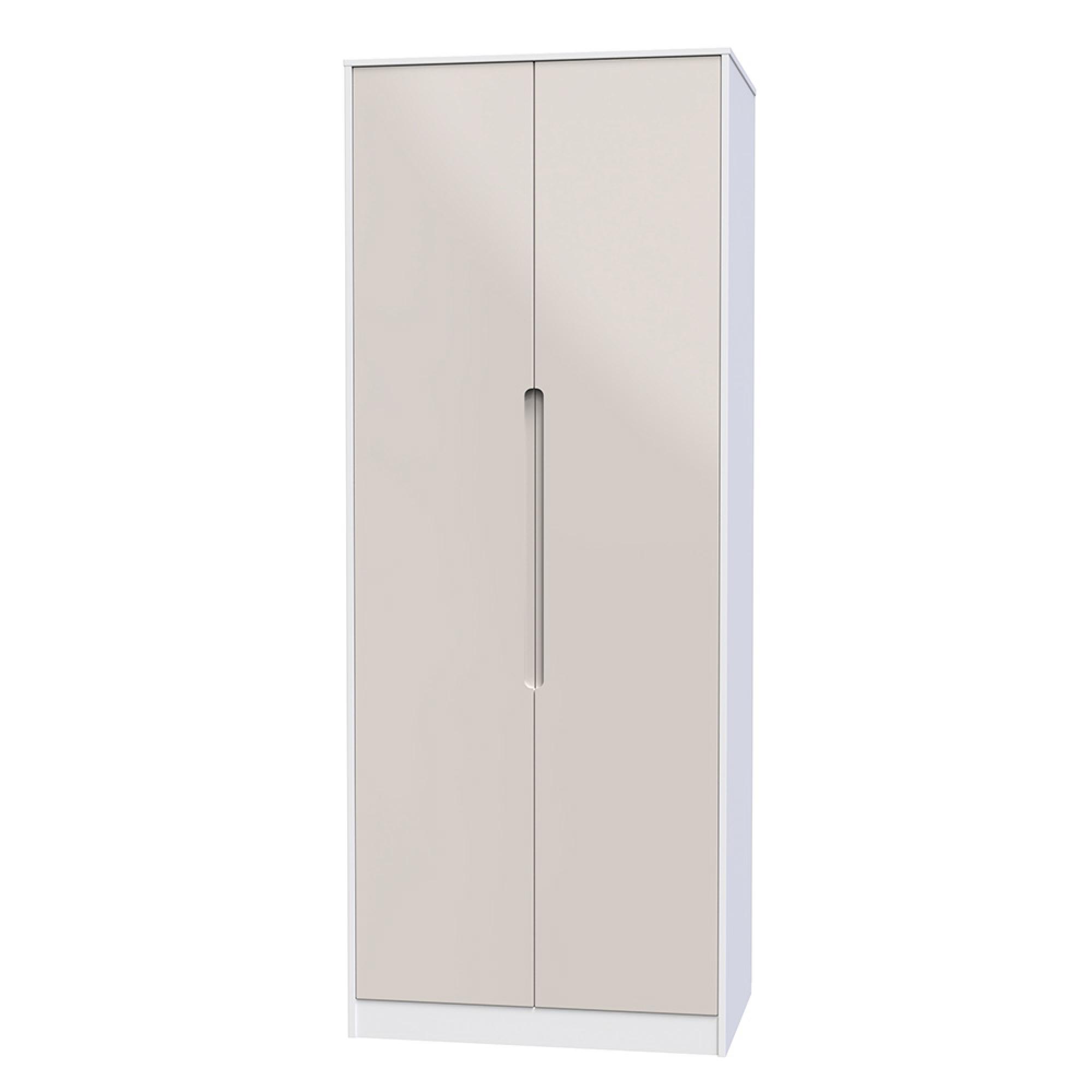 Monaco Wardrobe - 2 Door - Plain - Tall - Cashmere Gloss and White