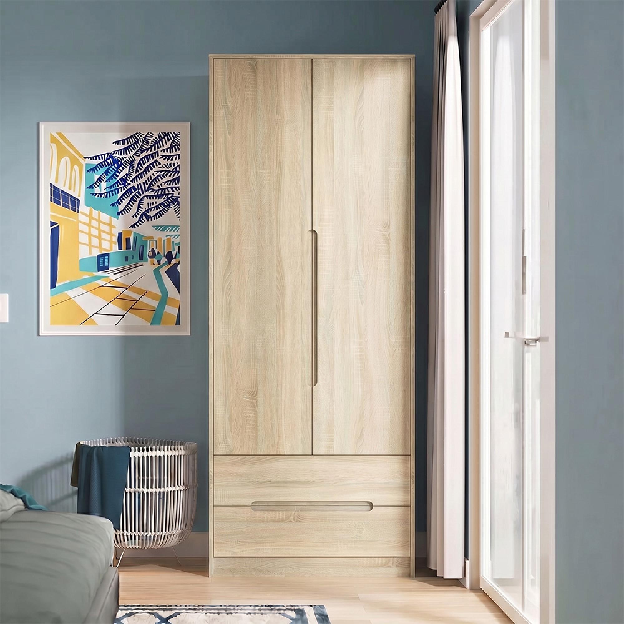 Monaco Wardrobe - 2 Door - 2 Drawer - Tall - Oak