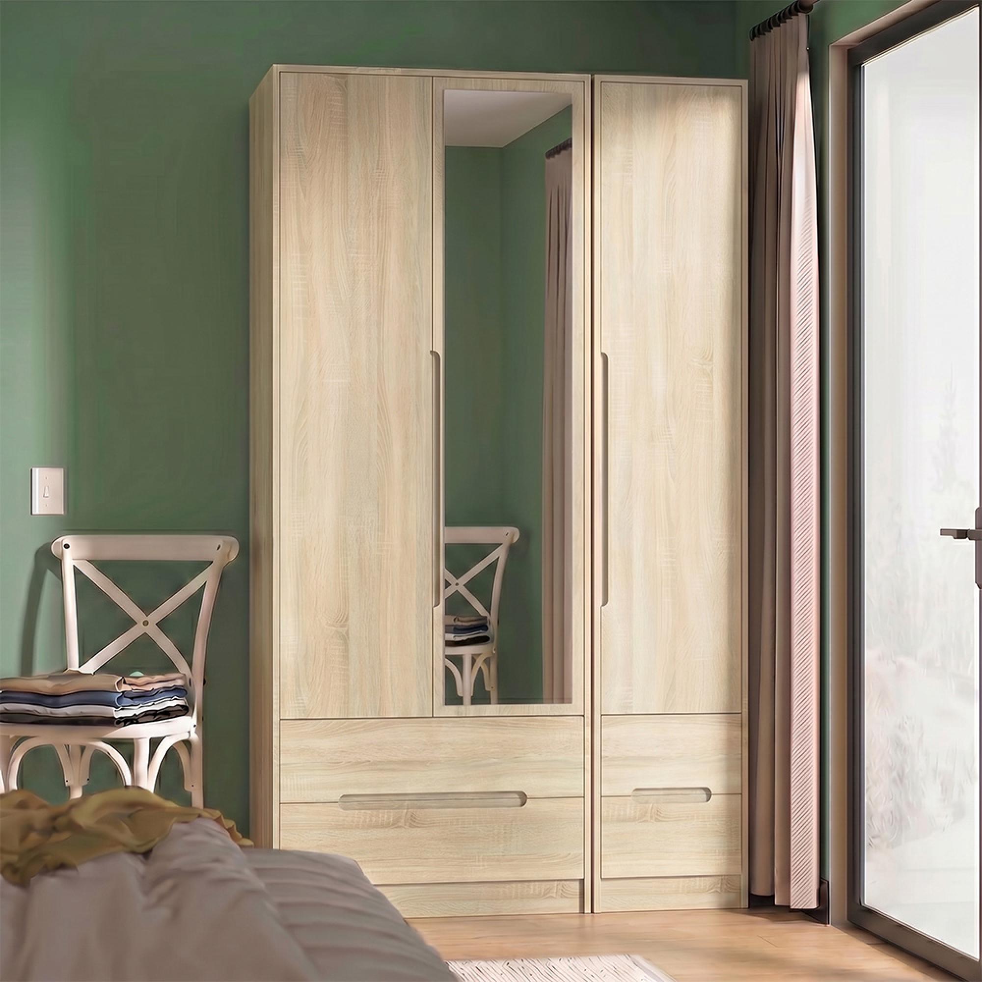 Monaco Wardrobe - 3 Door - 1 Mirror - Tall - Combi - Oak