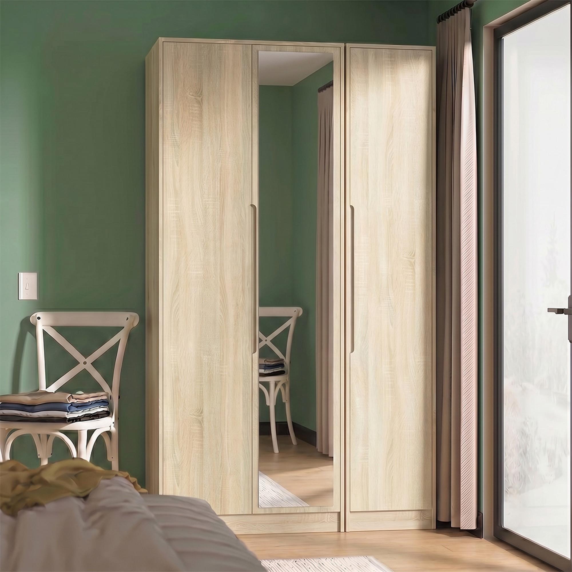 Monaco Wardrobe - 3 Door - 1 Mirror - Tall - Triple - Oak
