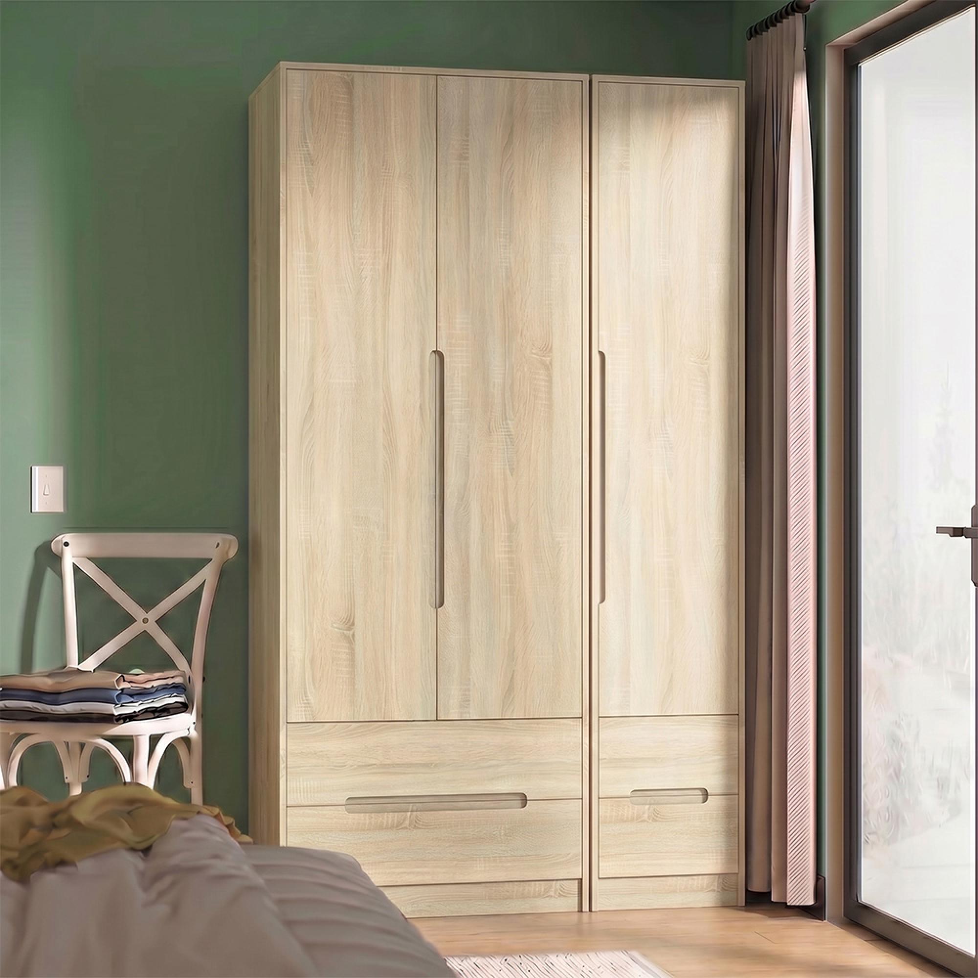 Monaco Wardrobe - 3 Door - 4 Drawer - Tall - Triple - Oak