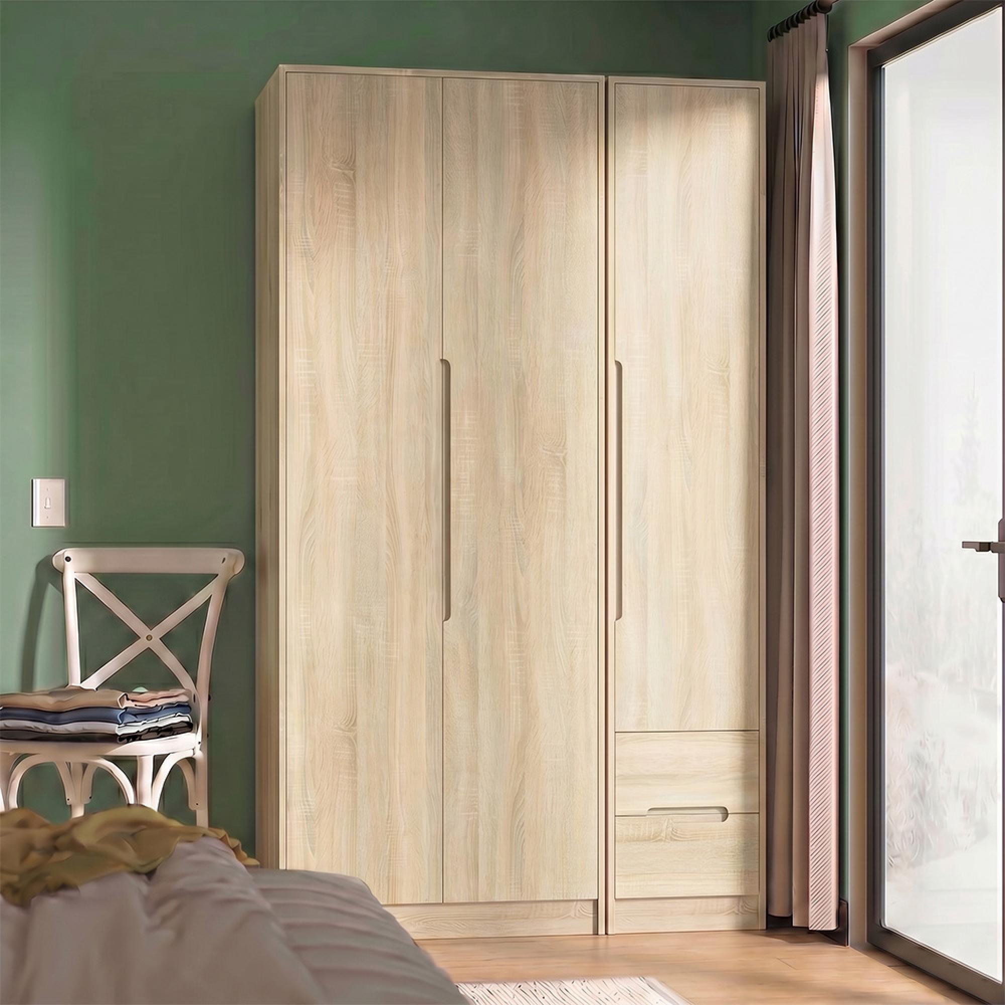 Monaco Wardrobe - 3 Door - RHF 2 Drawer - Tall - Triple - Oak