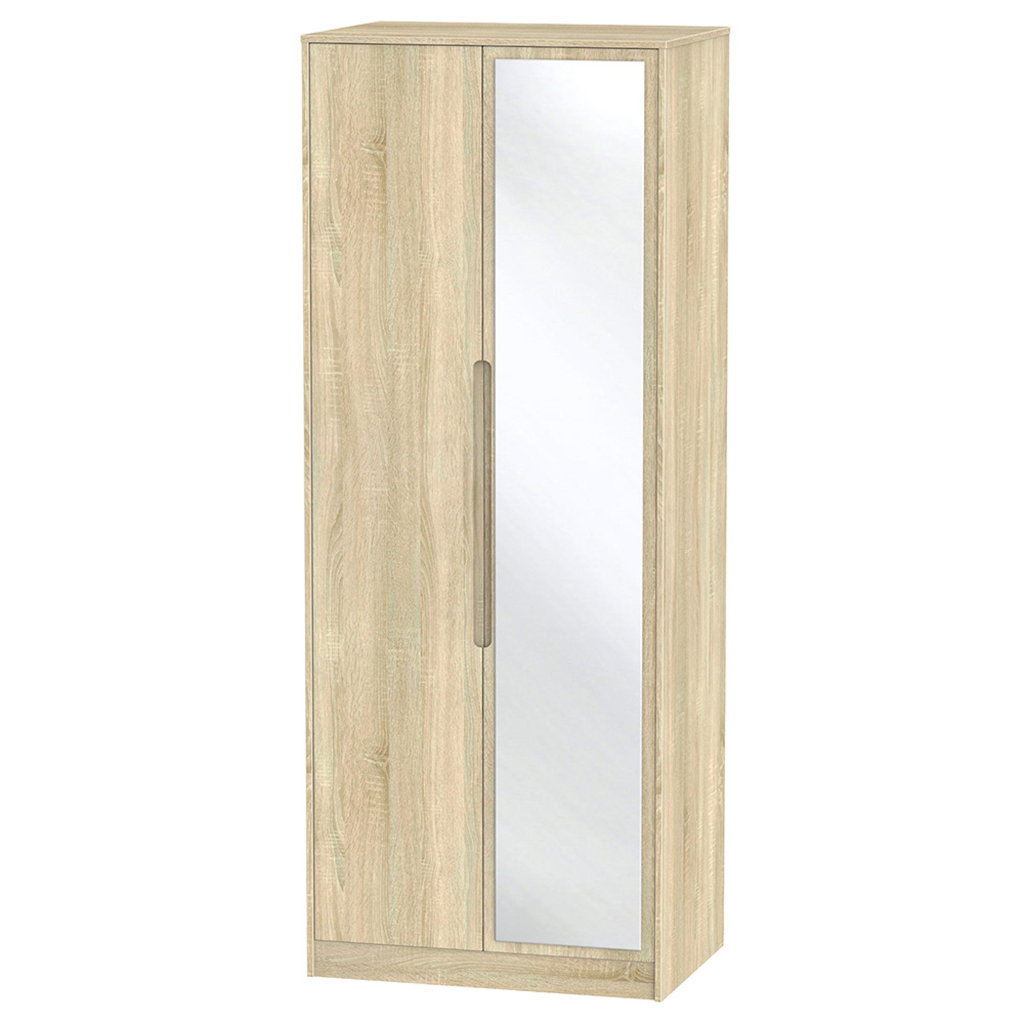 Monaco Wardrobe - 2 Door - 1 Mirror - Tall - Oak