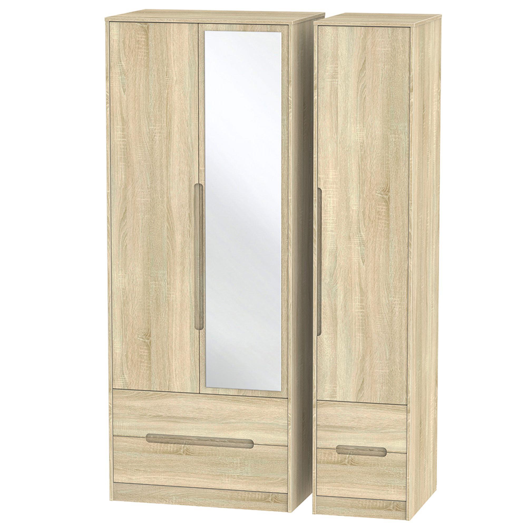 Monaco Wardrobe - 3 Door - 1 Mirror - Tall - Combi - Oak