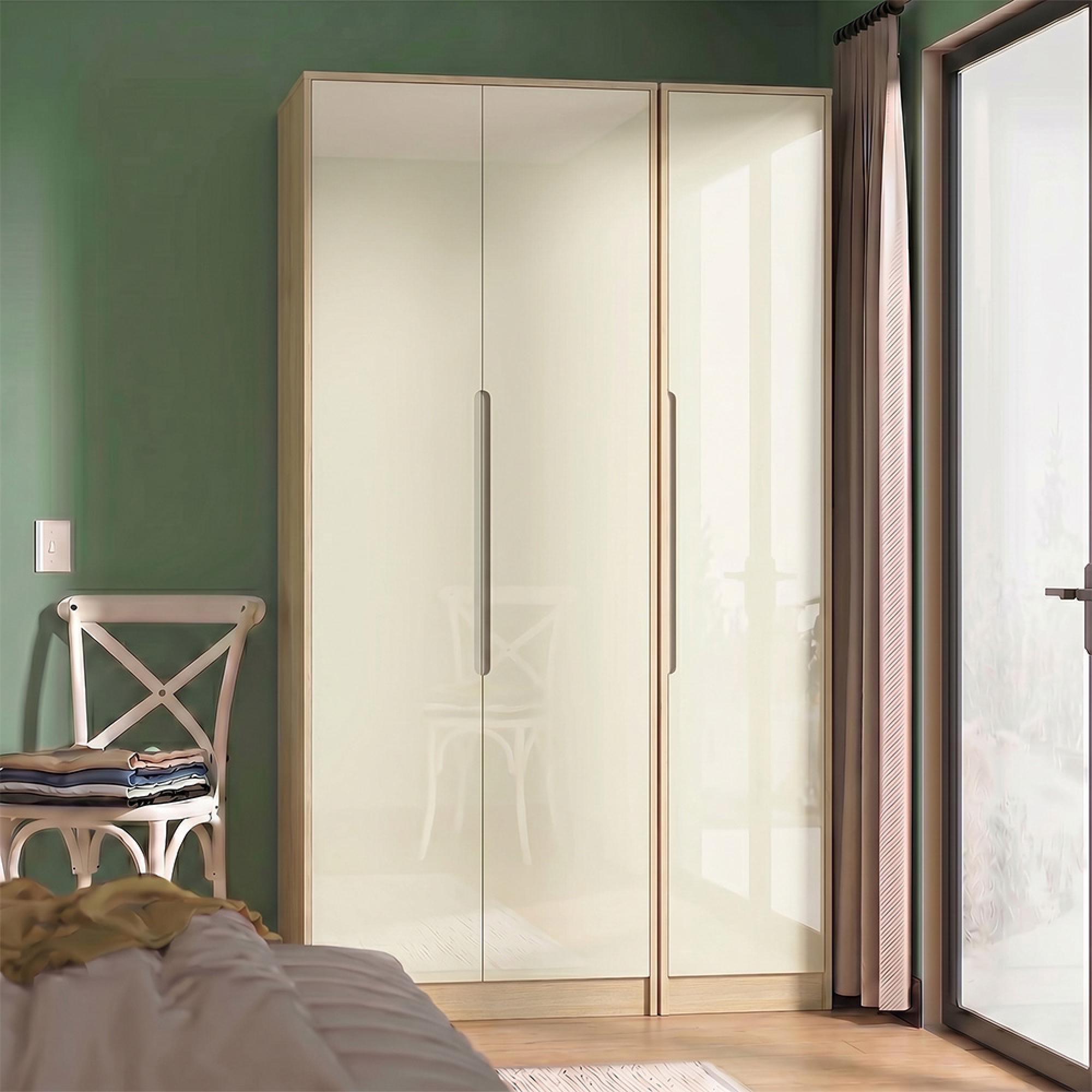 Monaco Wardrobe - 3 Door - Tall - Triple - Cream Gloss and Light Oak