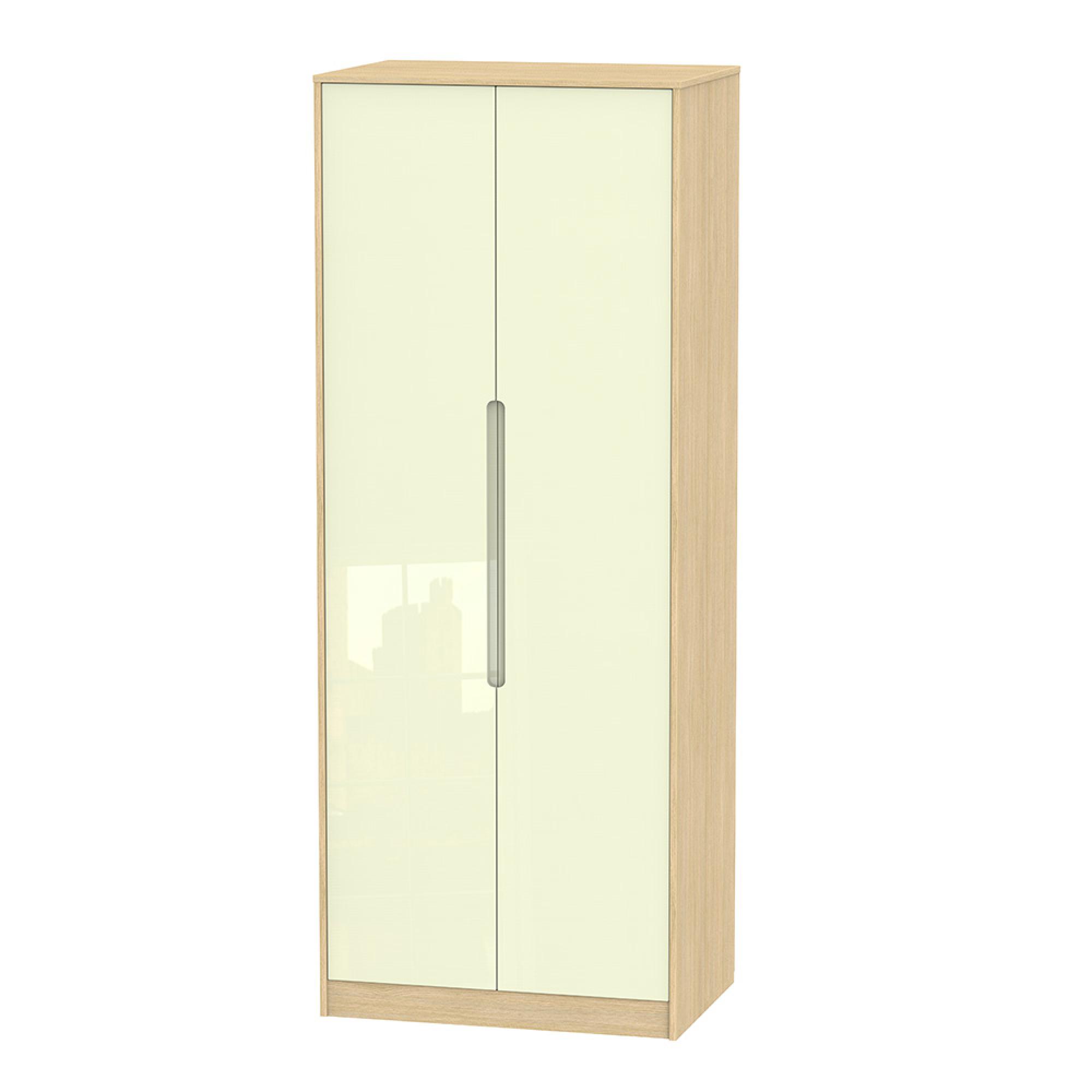 Monaco Wardrobe - 2 Door - Plain - Tall - Cream Gloss and Light Oak