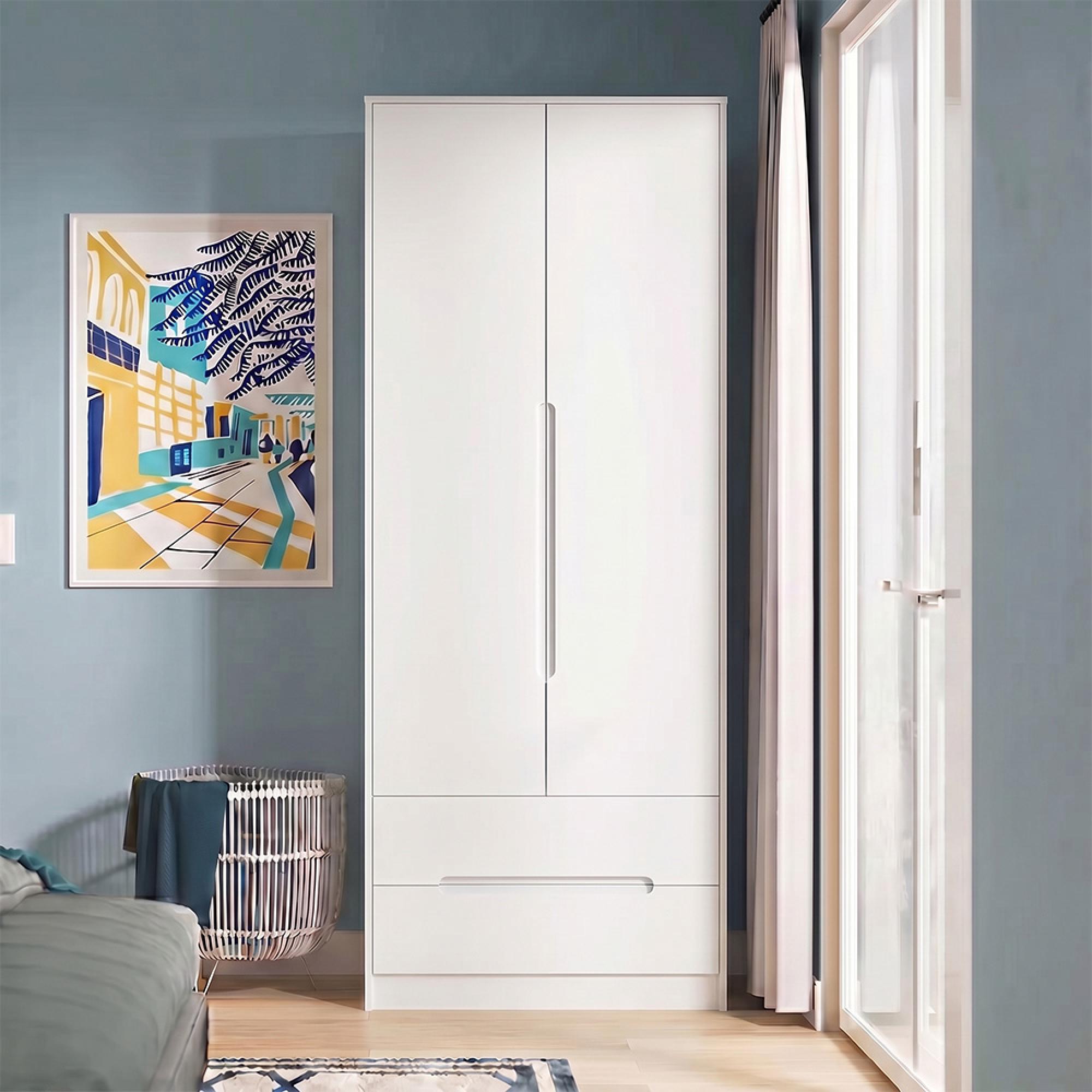 Monaco Wardrobe - 2 Door - 2 Drawer - Tall - White
