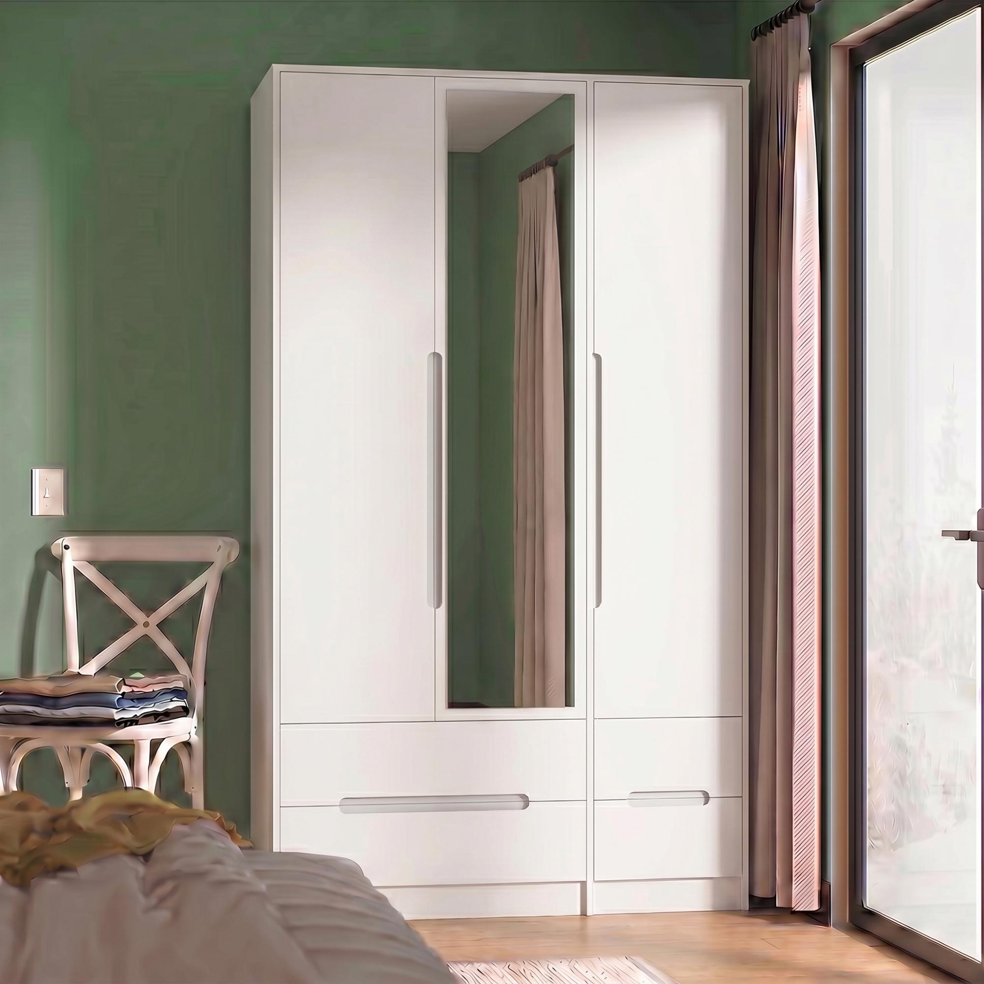Monaco Wardrobe - 3 Door - 1 Mirror - Tall - Combi - White