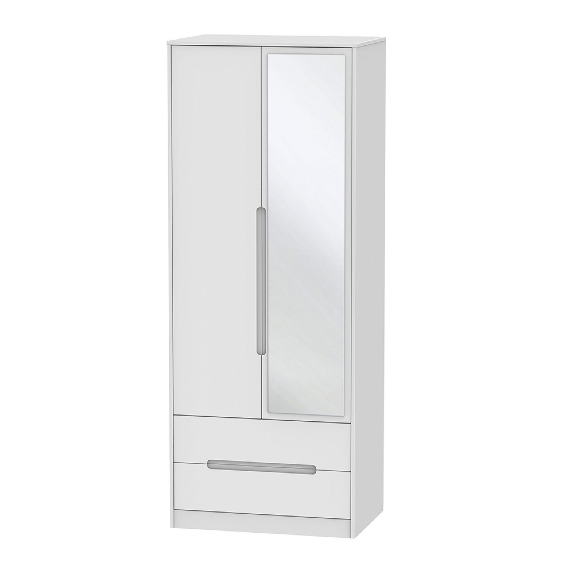 Monaco Wardrobe - 2 Door - 1 Mirror - Tall - Combi - White
