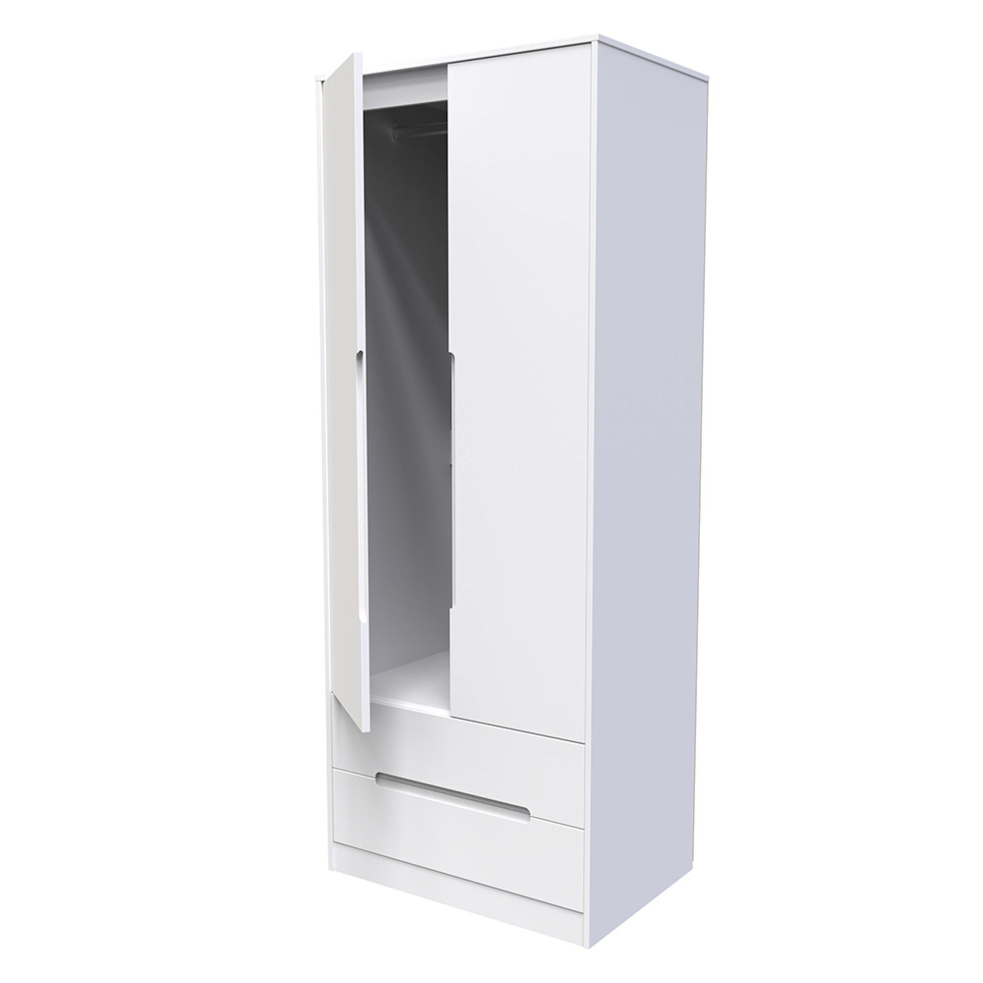 Monaco Wardrobe - 2 Door - 2 Drawer - Tall - White