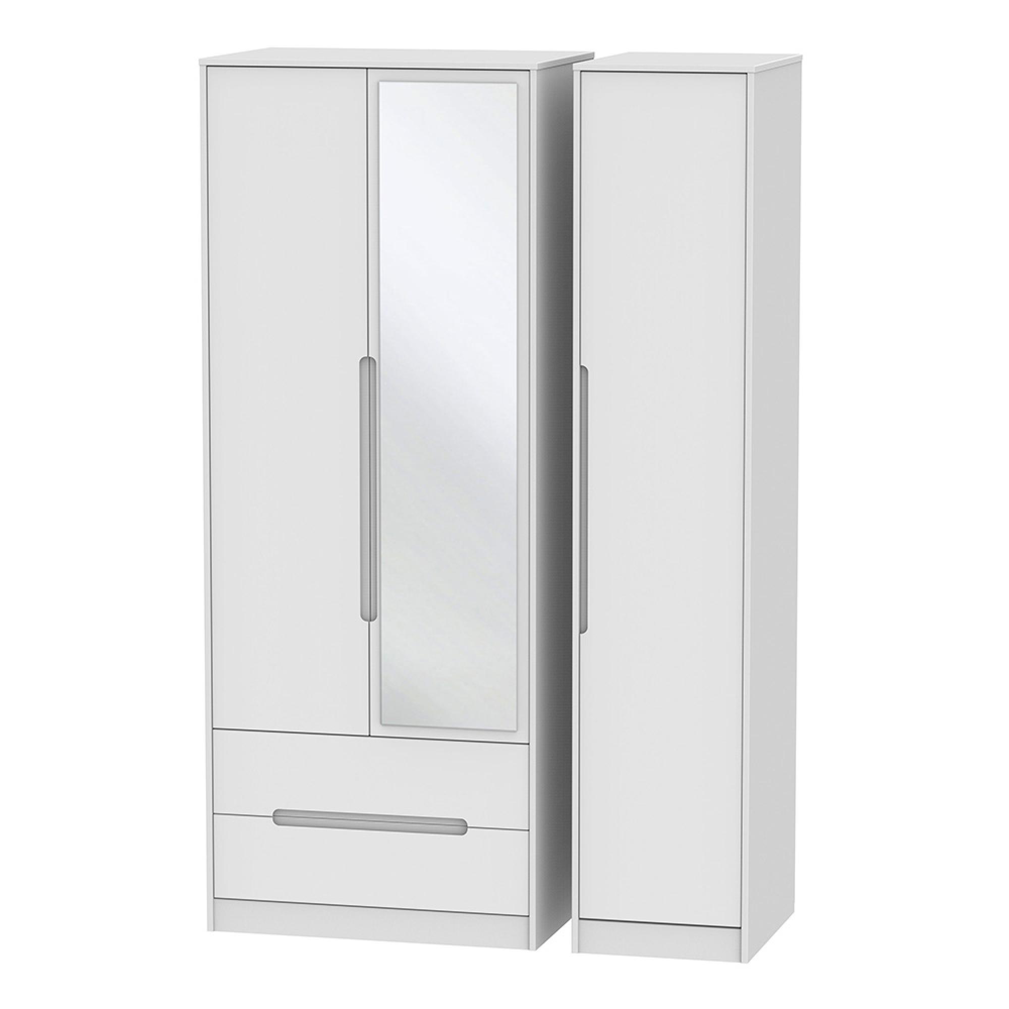 Monaco Wardrobe - 3 Door - 1 Mirror - LHF 2 Drawer - Tall - Combi - White