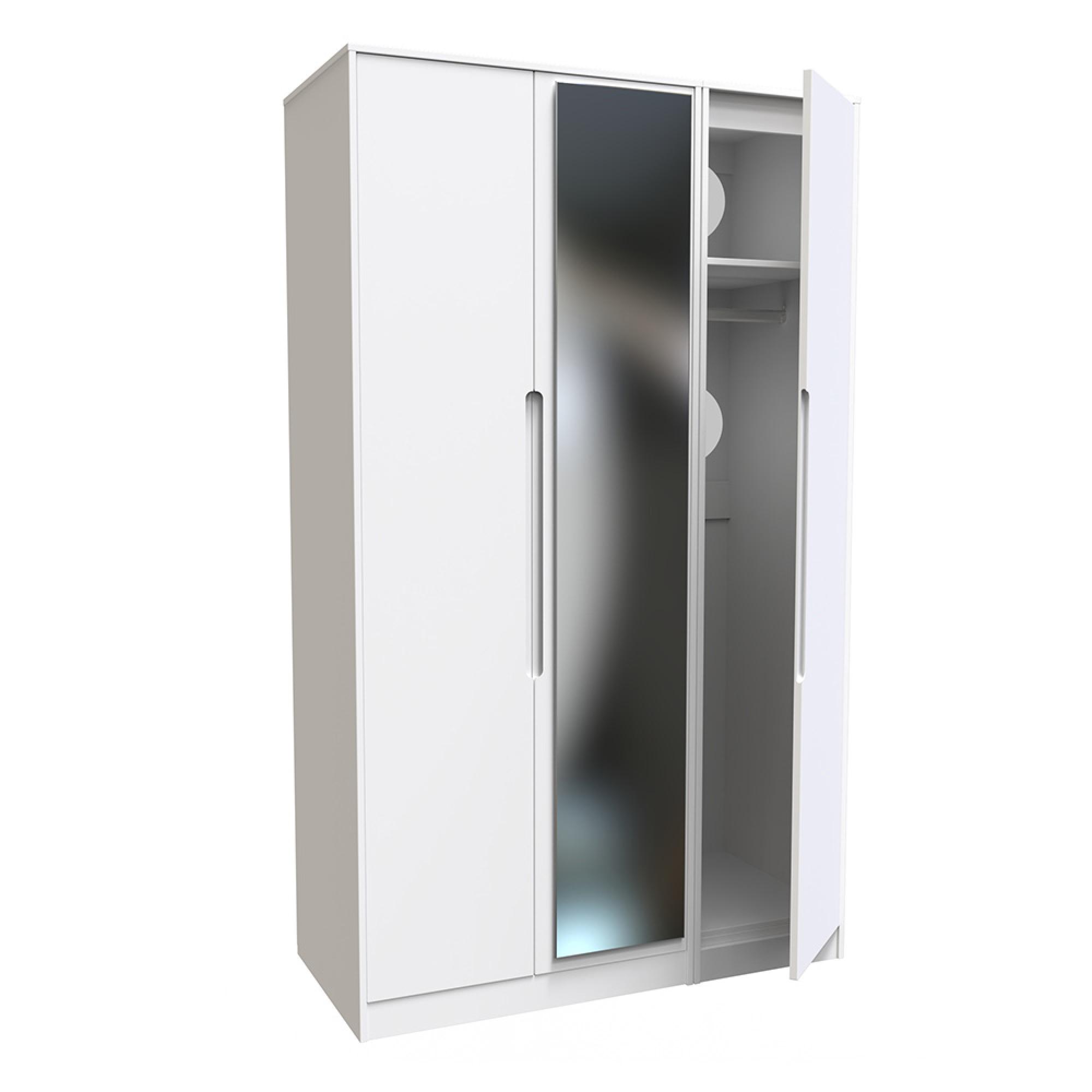 Monaco Wardrobe - 3 Door - 1 Mirror - Tall - Triple - White