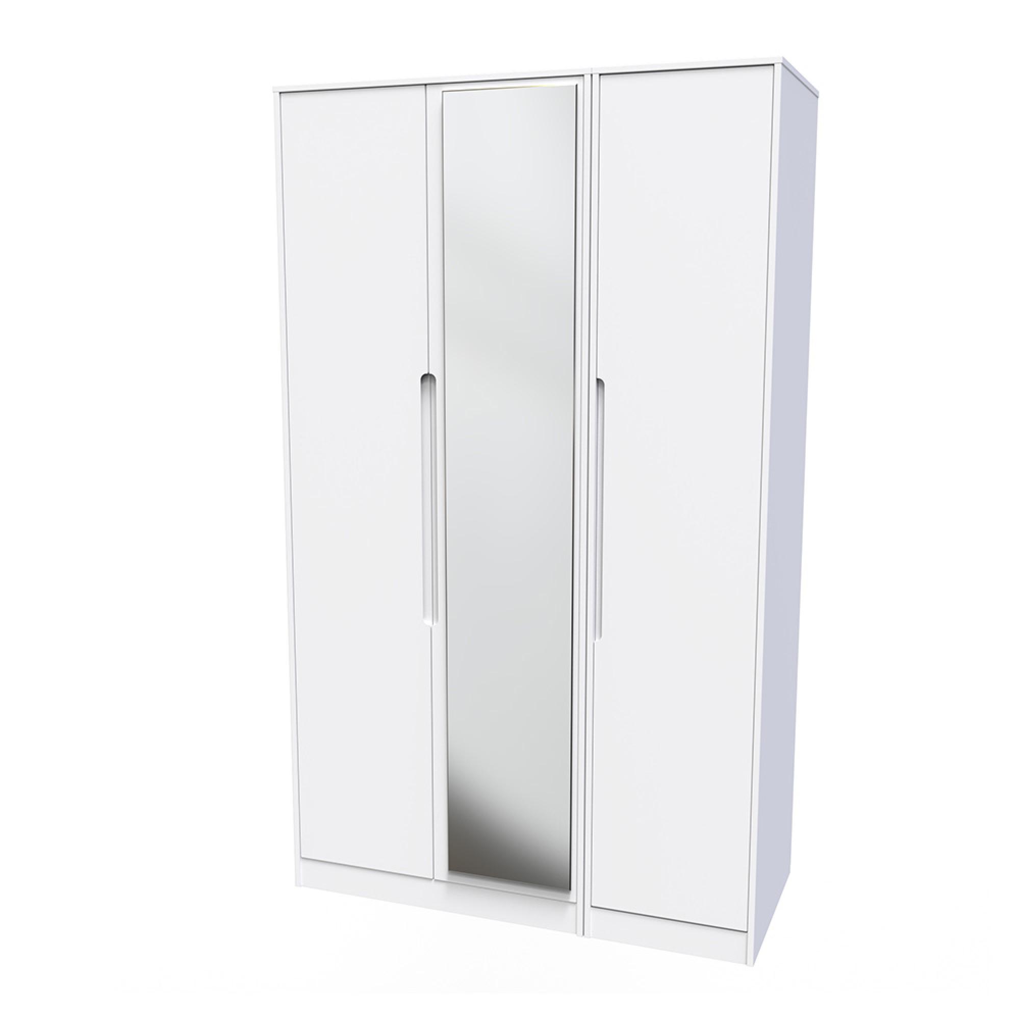 Monaco Wardrobe - 3 Door - 1 Mirror - Tall - Triple - White