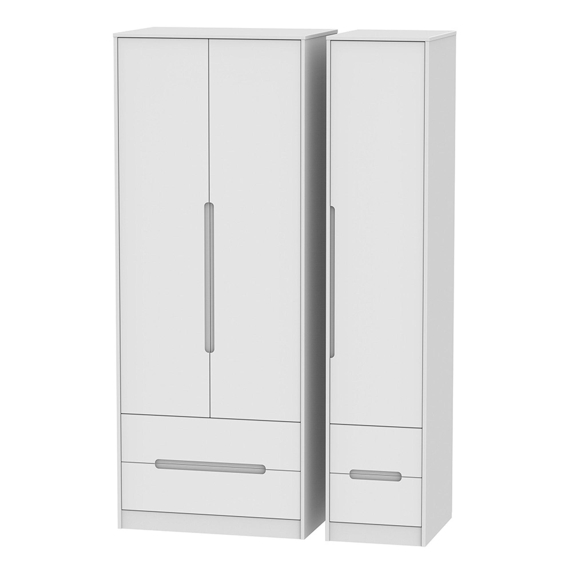 Monaco Wardrobe - 3 Door - 4 Drawer - Tall - Triple - White