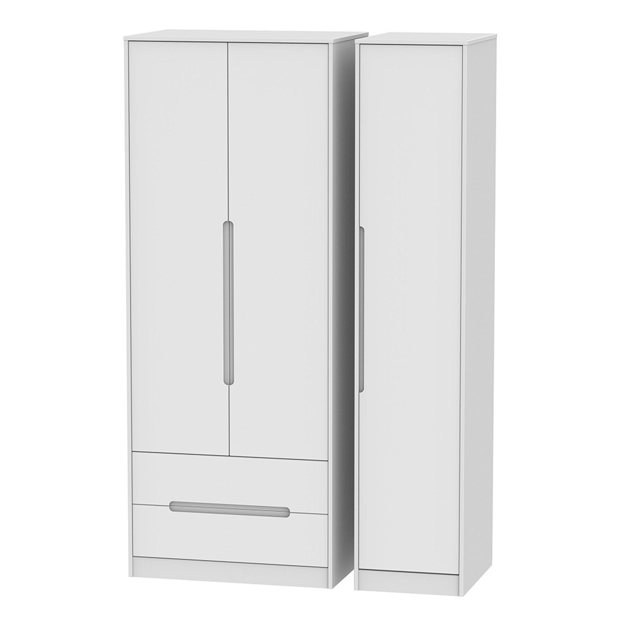 Monaco Wardrobe - 3 Door - LHF 2 Drawer - Tall - Triple - White