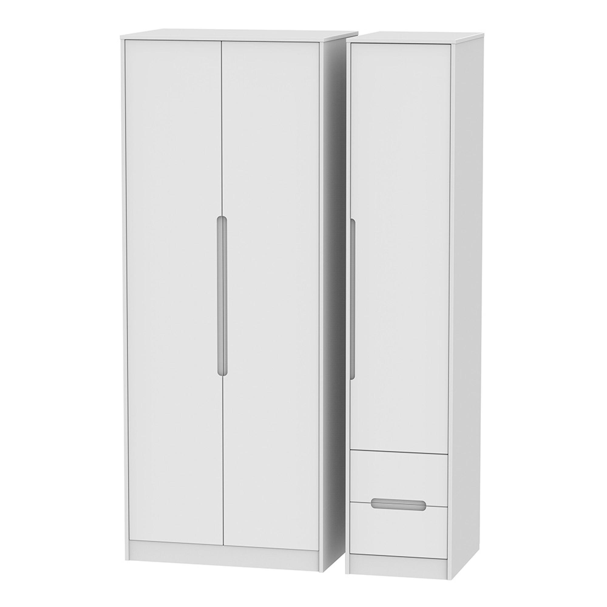 Monaco Wardrobe - 3 Door - RHF 2 Drawer - Tall - Triple - White
