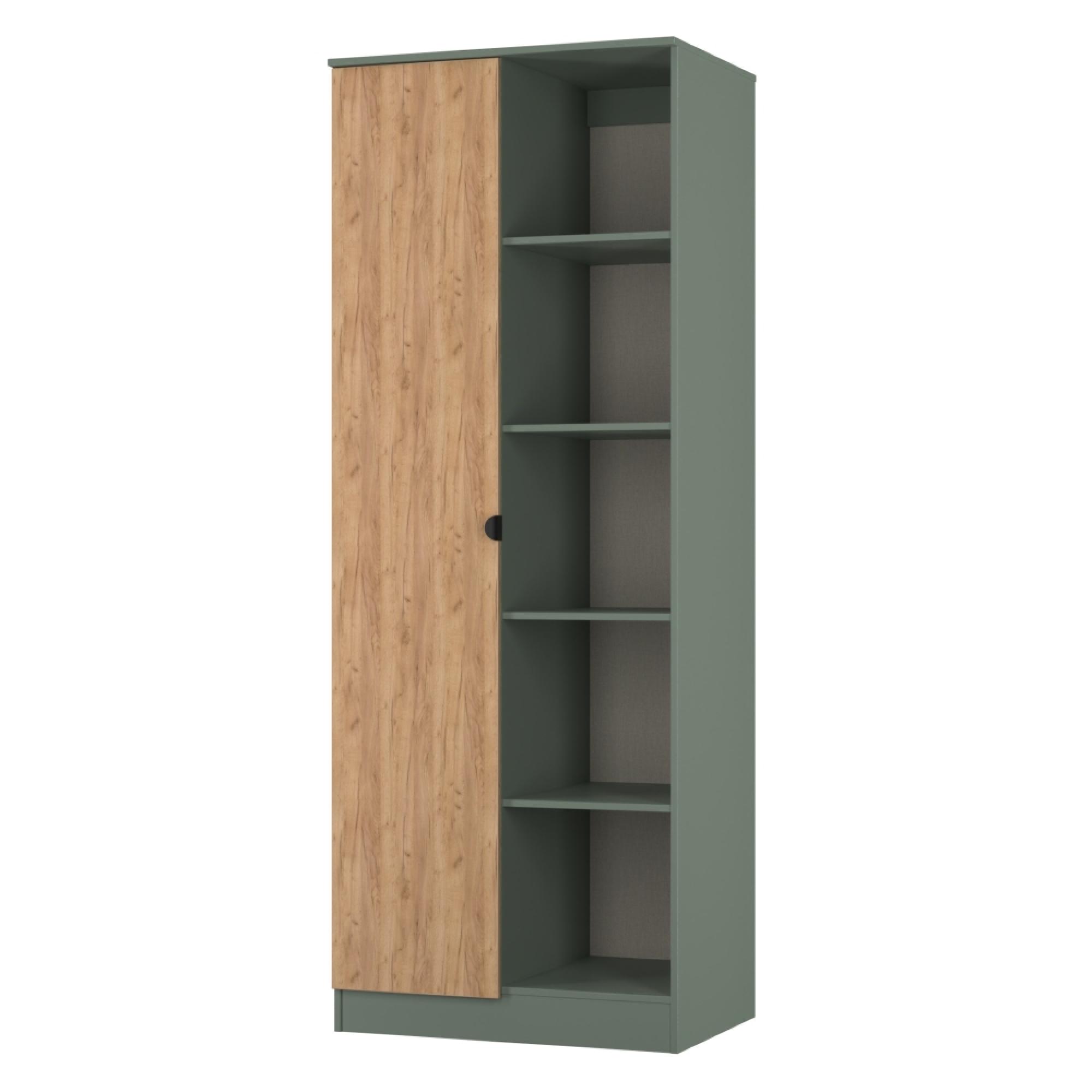 Bora Wardrobe - 1 Door - Tall - Gold Craft Oak and Reed Green