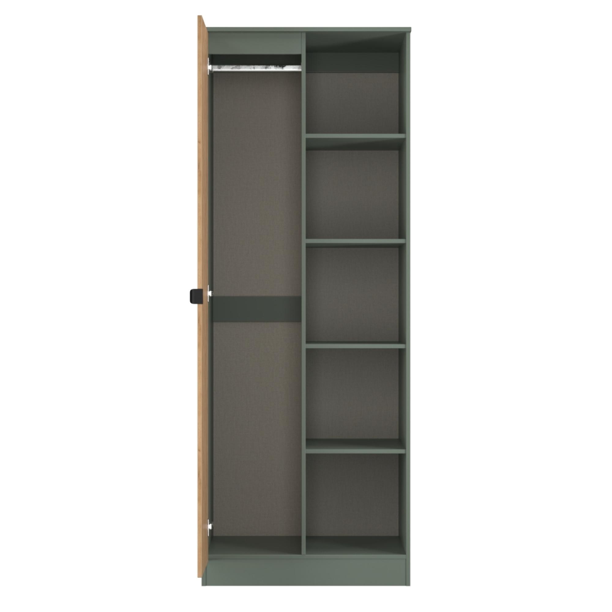 Bora Wardrobe - 1 Door - Tall - Gold Craft Oak and Reed Green