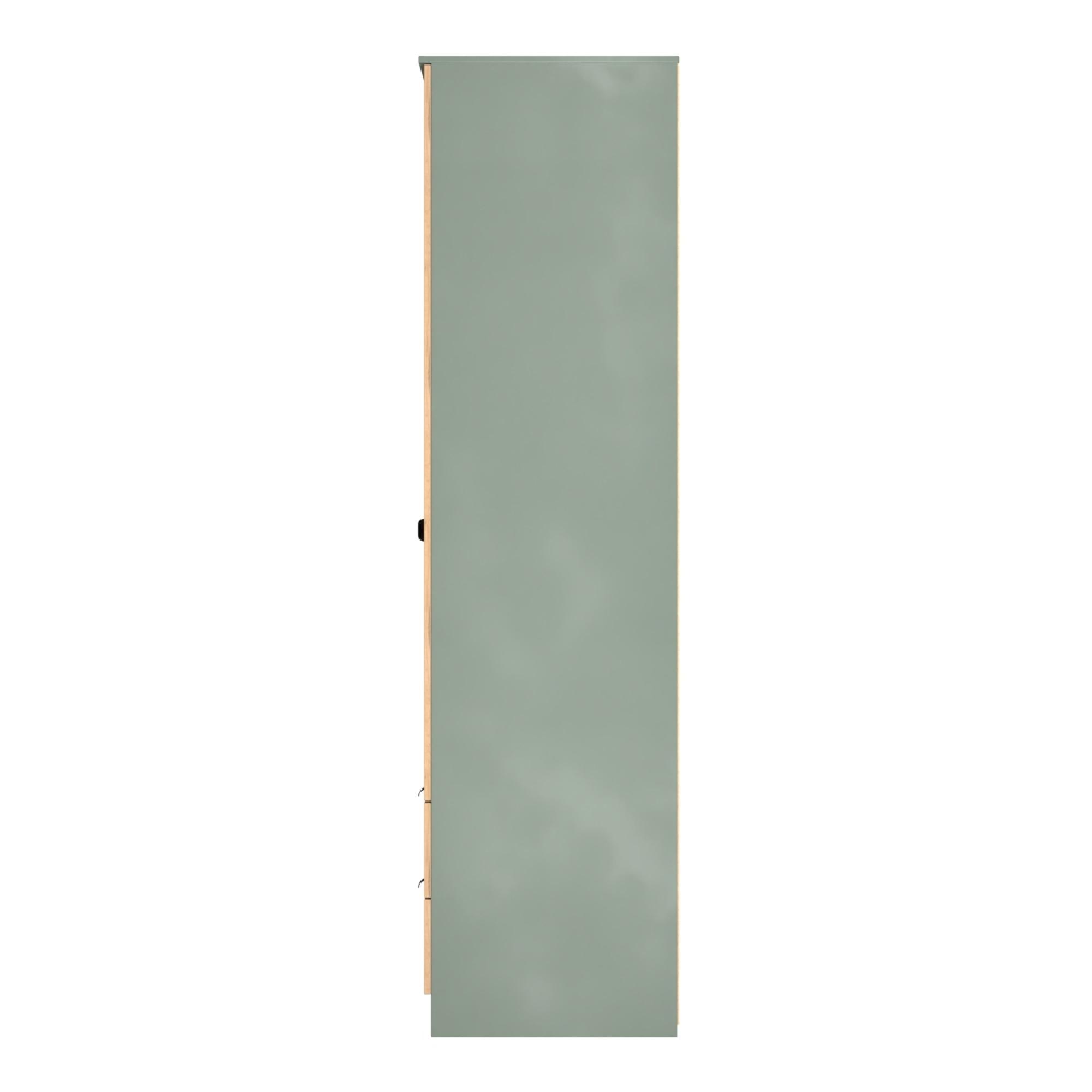 Bora Wardrobe - 2 Door - 2 Drawer - Tall - Gold Craft Oak and Reed Green