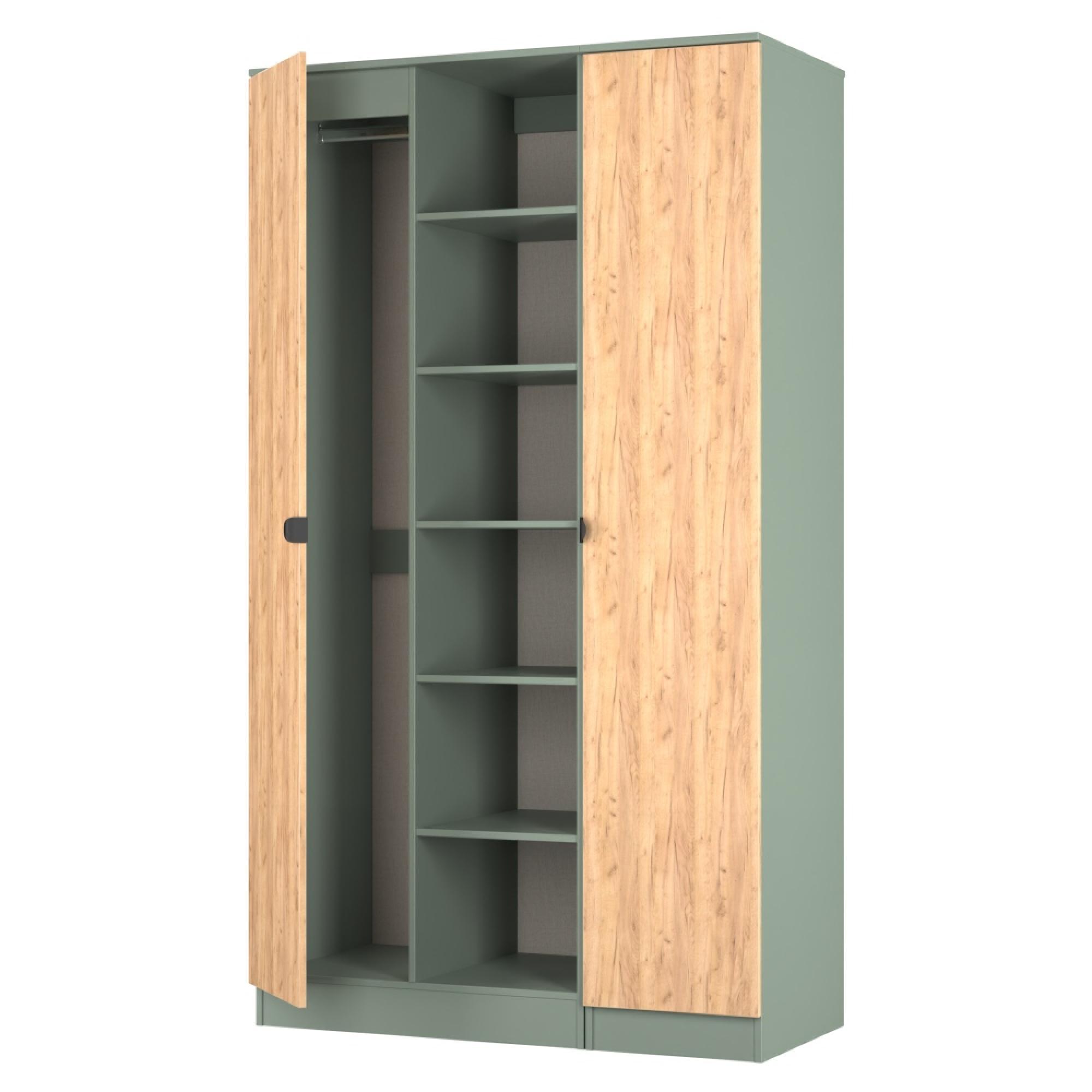 Bora Wardrobe - 2 Door - Gold Craft Oak and Reed Green