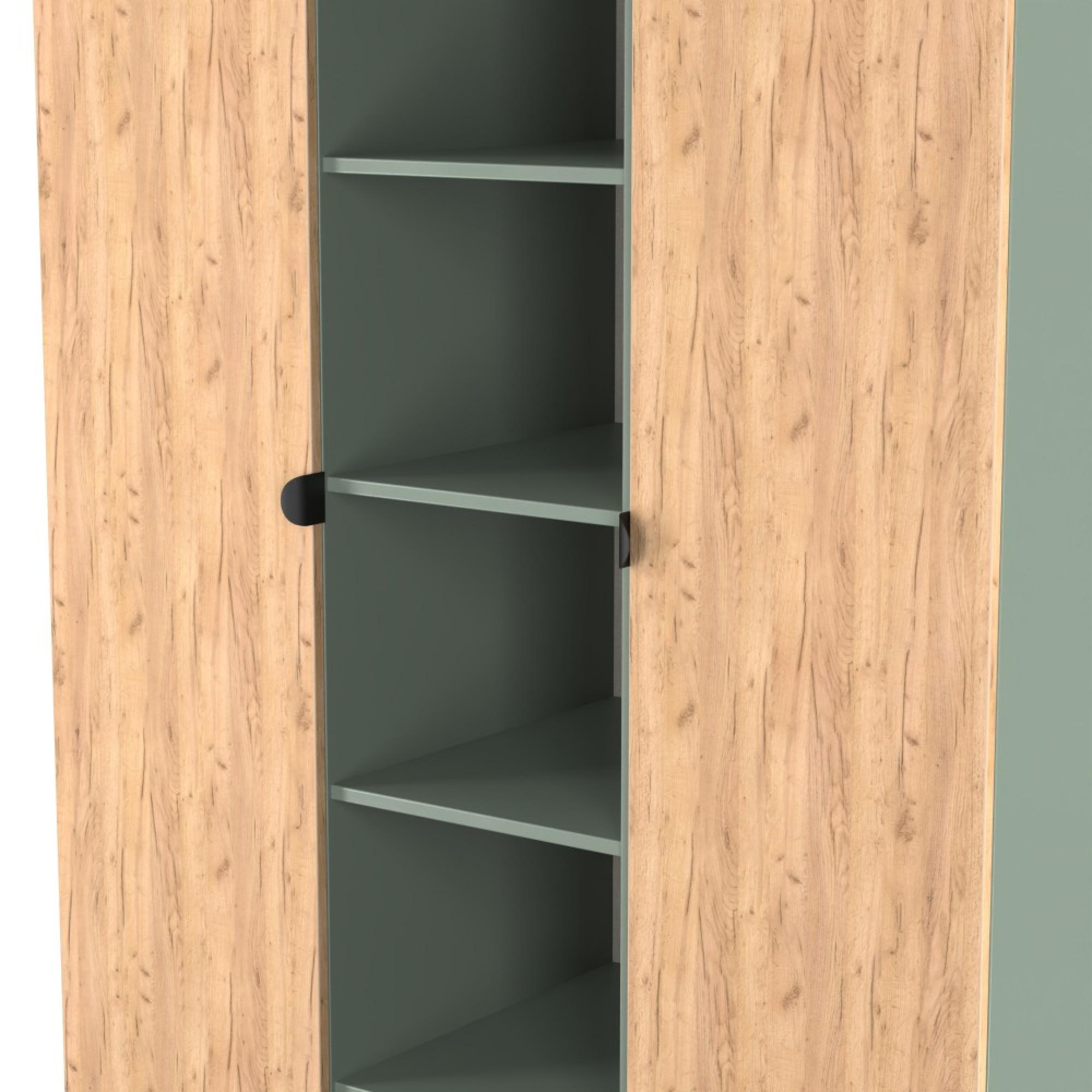 Bora Wardrobe - 2 Door - Gold Craft Oak and Reed Green