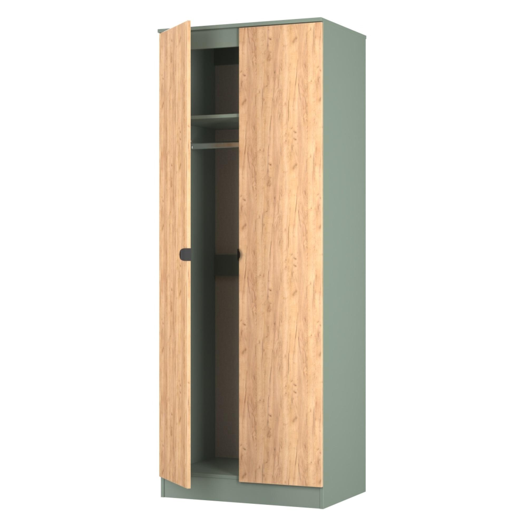 Bora Wardrobe - 2 Door - Tall - Gold Craft Oak and Reed Green