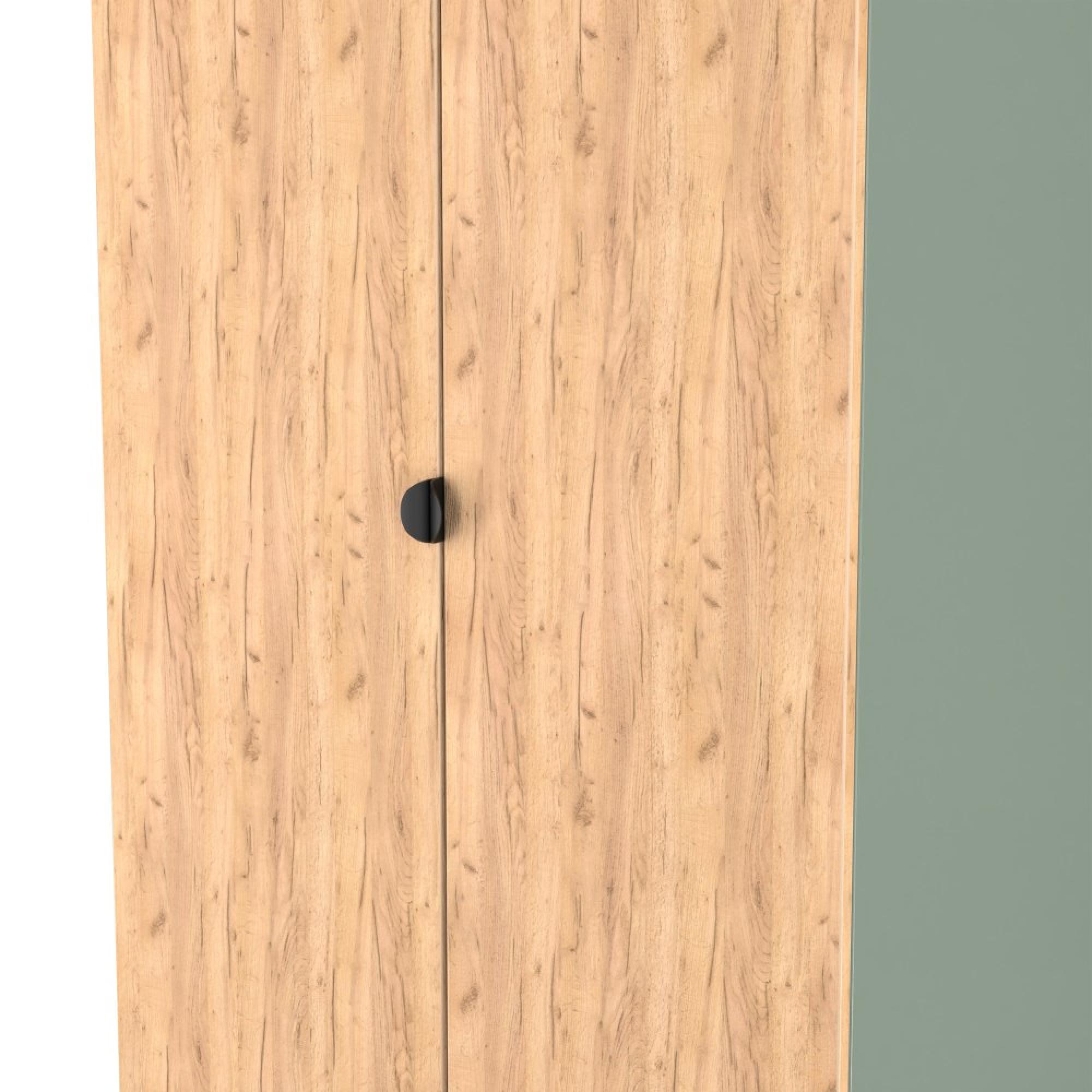Bora Wardrobe - 2 Door - Tall - Gold Craft Oak and Reed Green