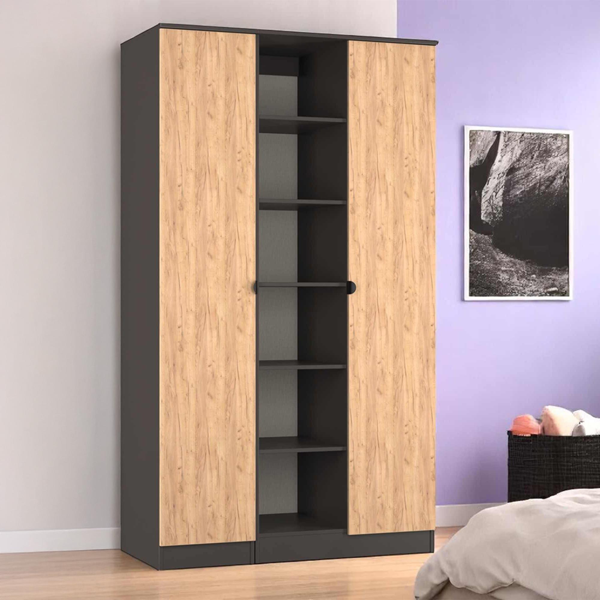 Bora Wardrobe - 2 Door - Gold Craft Oak and Graphite