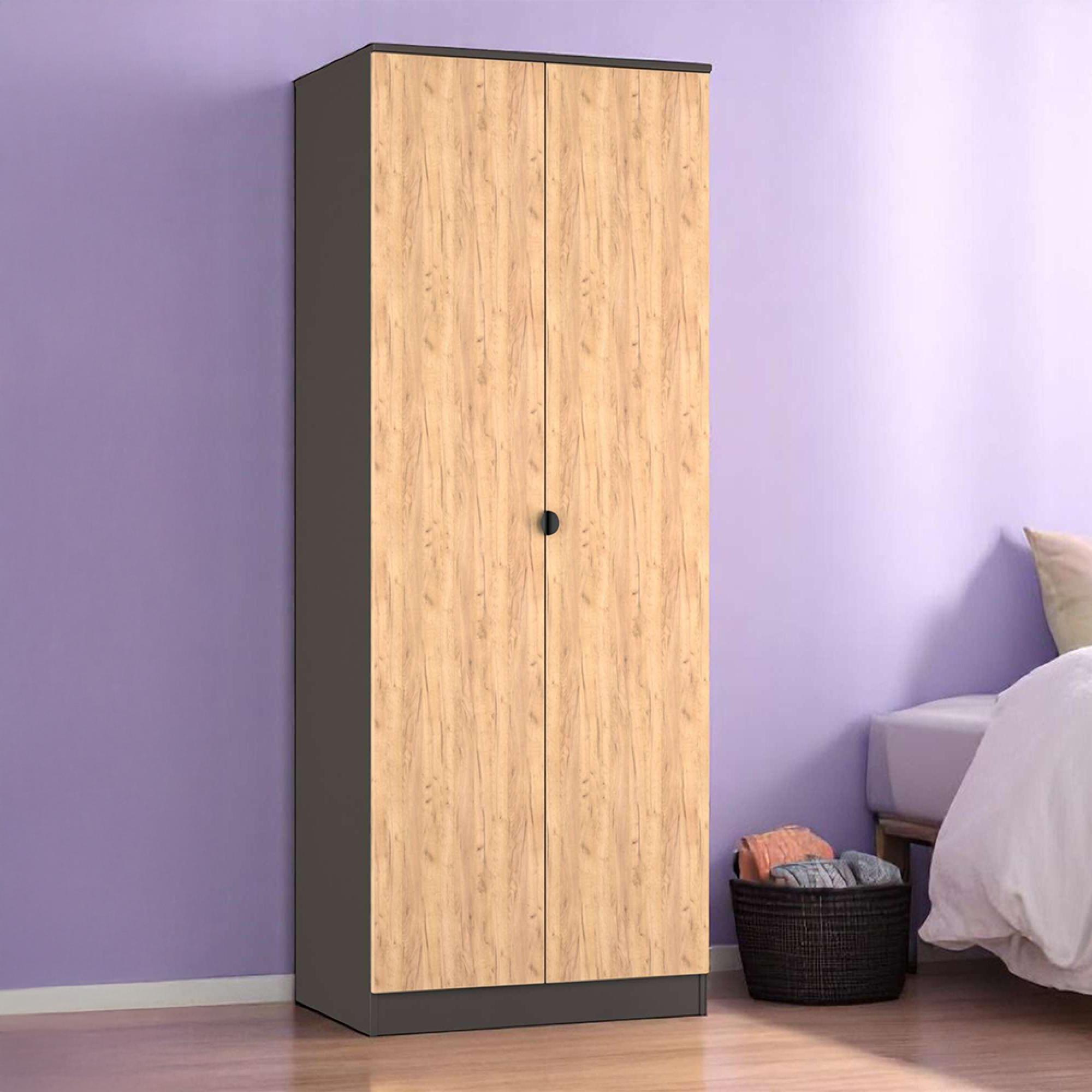 Bora Wardrobe - 2 Door - Tall - Gold Craft Oak and Graphite