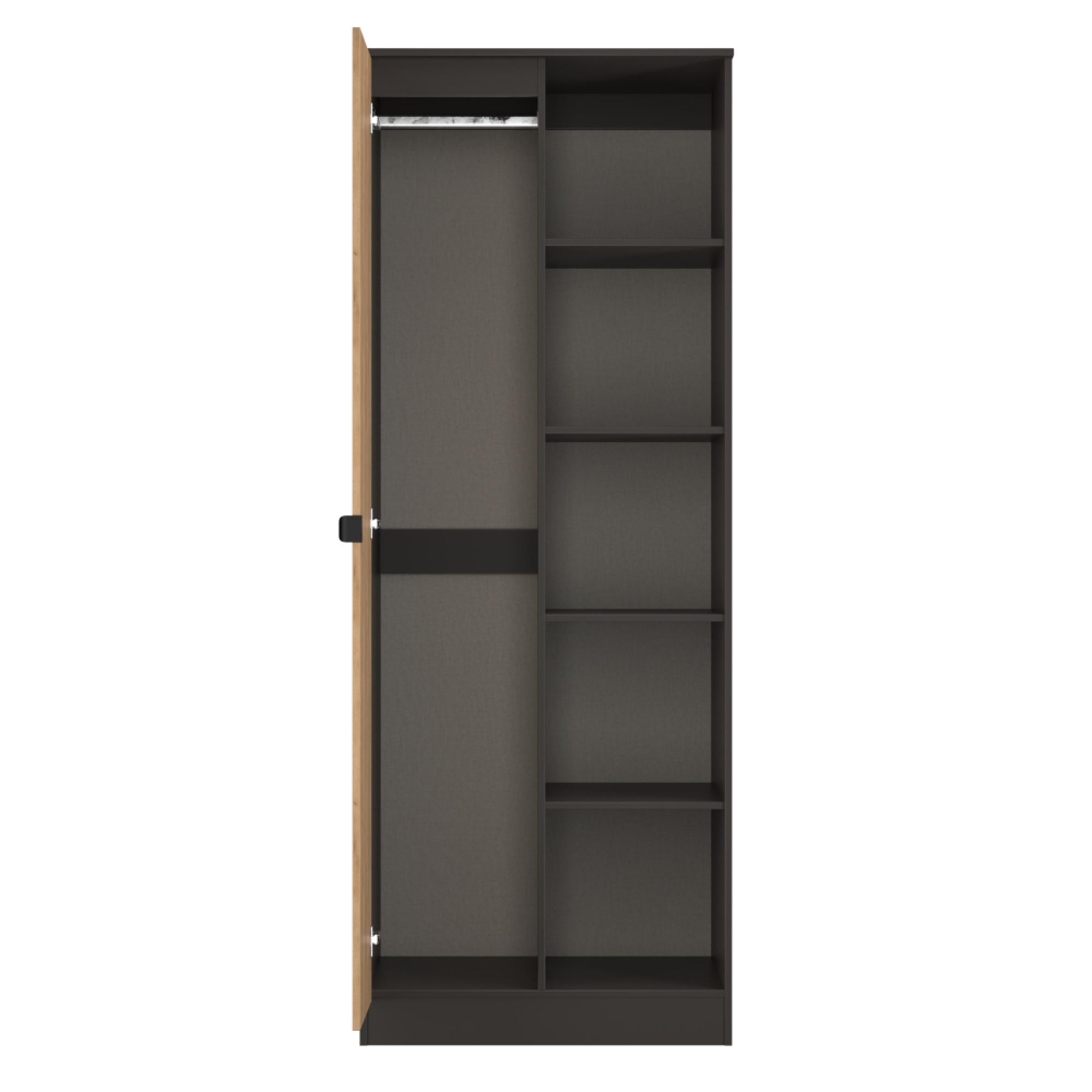 Bora Wardrobe - 1 Door - Tall - Gold Craft Oak and Graphite