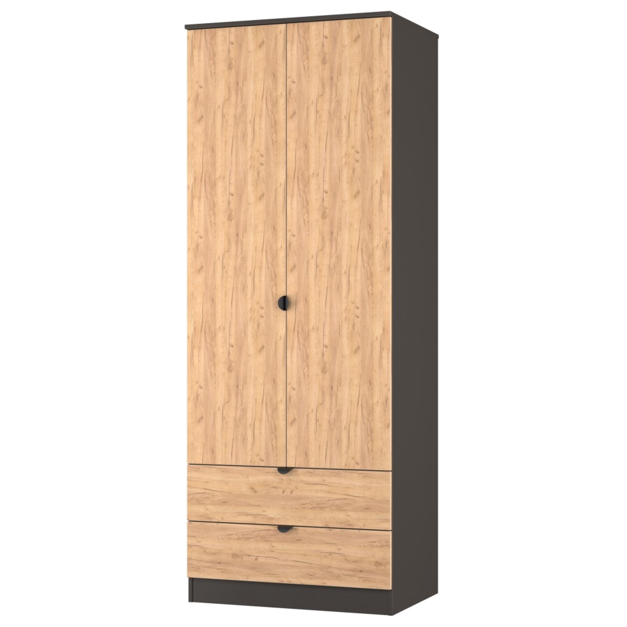 Bora Wardrobe - 2 Door - 2 Drawer - Tall - Gold Craft Oak and Graphite