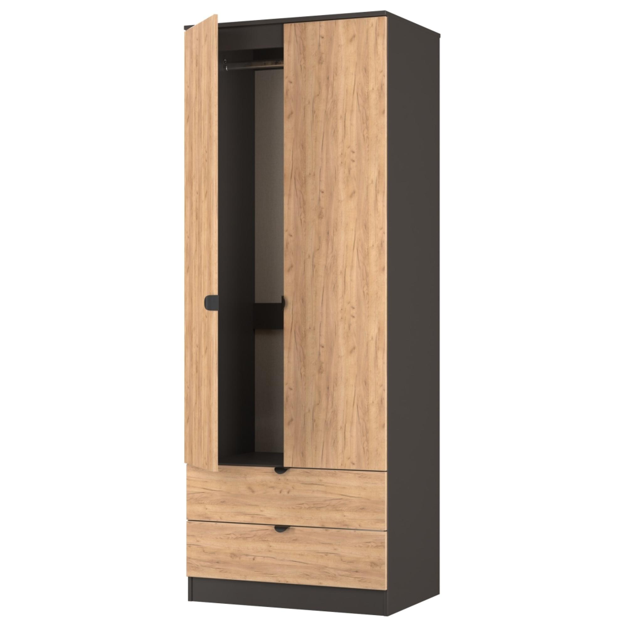 Bora Wardrobe - 2 Door - 2 Drawer - Tall - Gold Craft Oak and Graphite