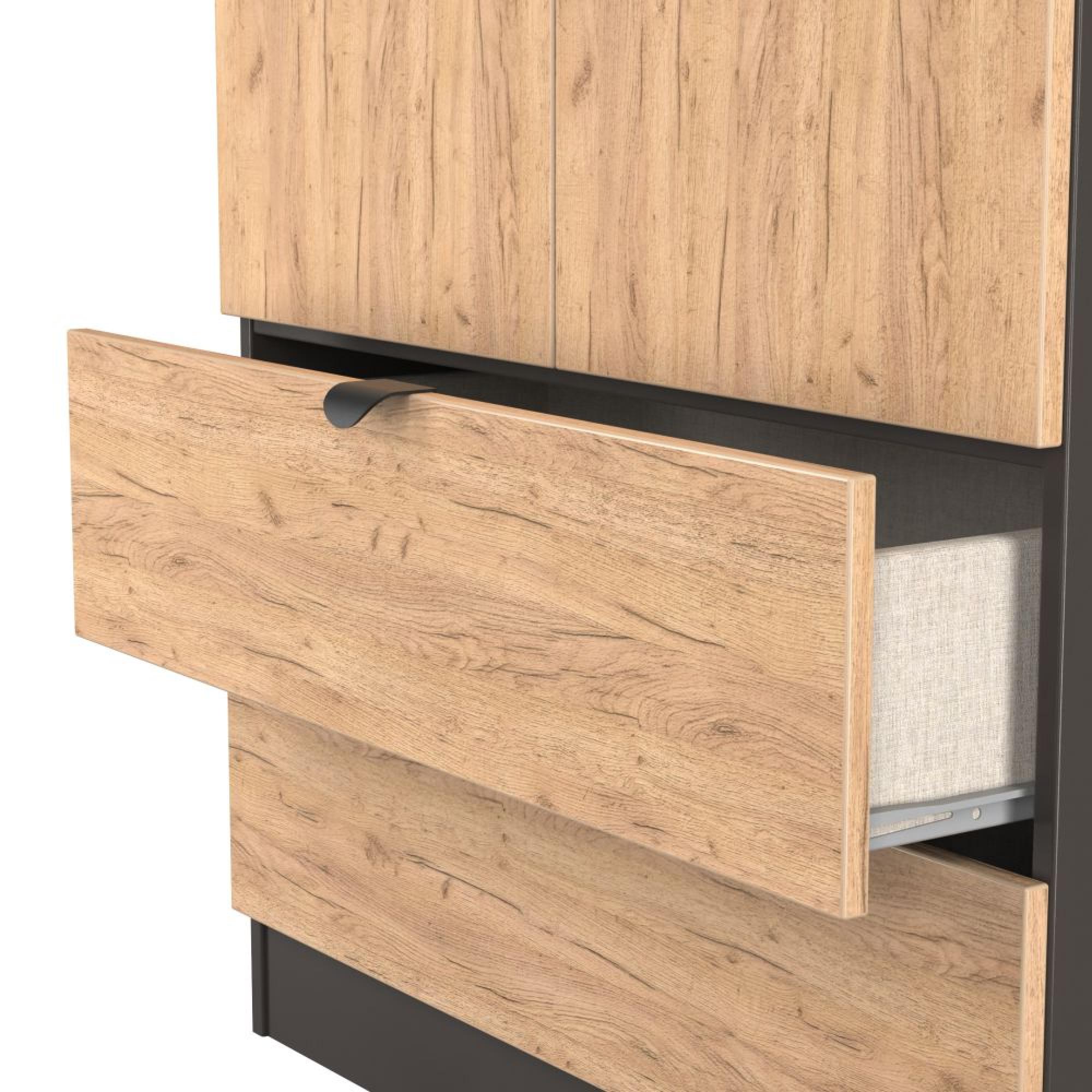 Bora Wardrobe - 2 Door - 2 Drawer - Tall - Gold Craft Oak and Graphite