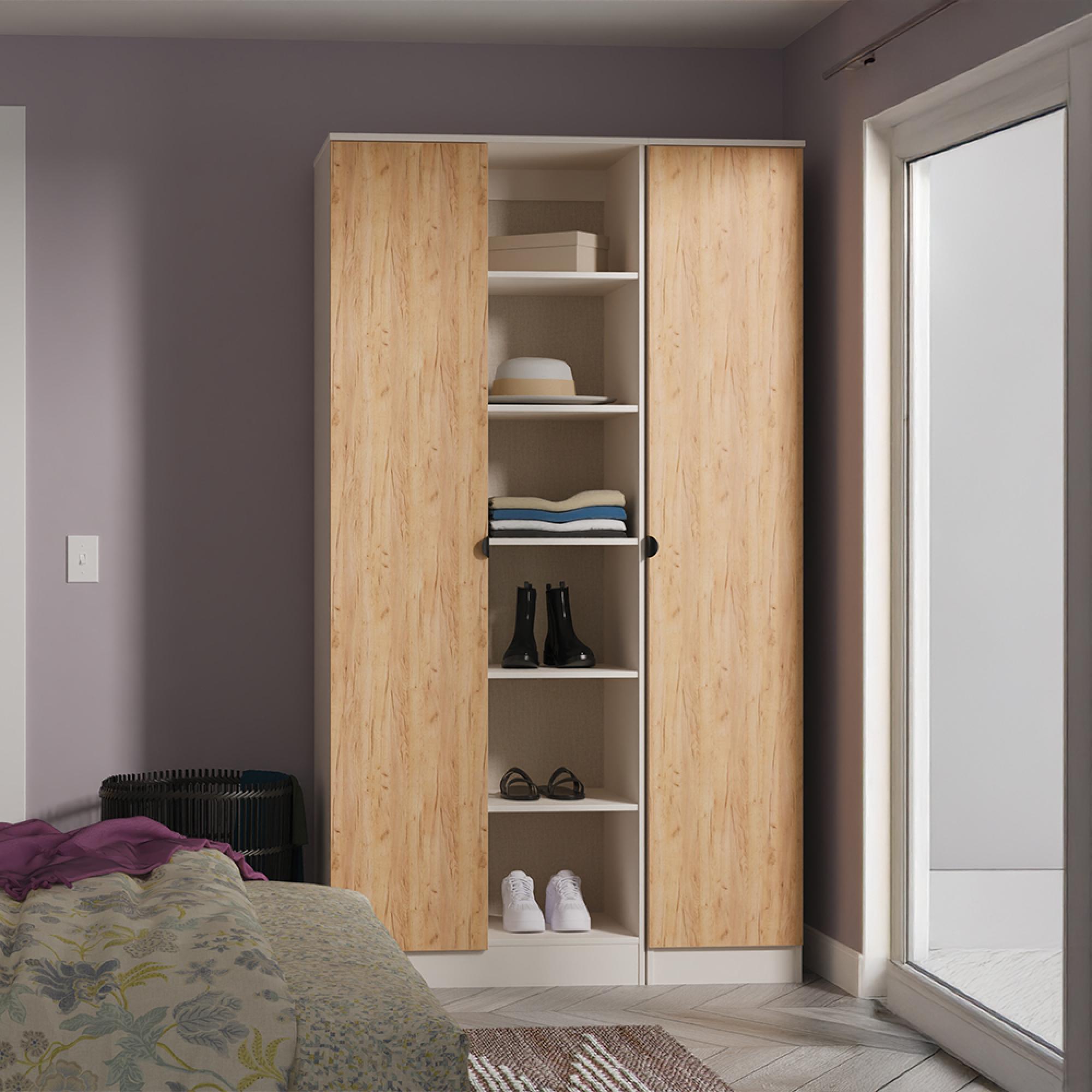 Bora Triple Wardrobe - 2 Door - Open Shelf - Gold Craft Oak and Kashmir Matt