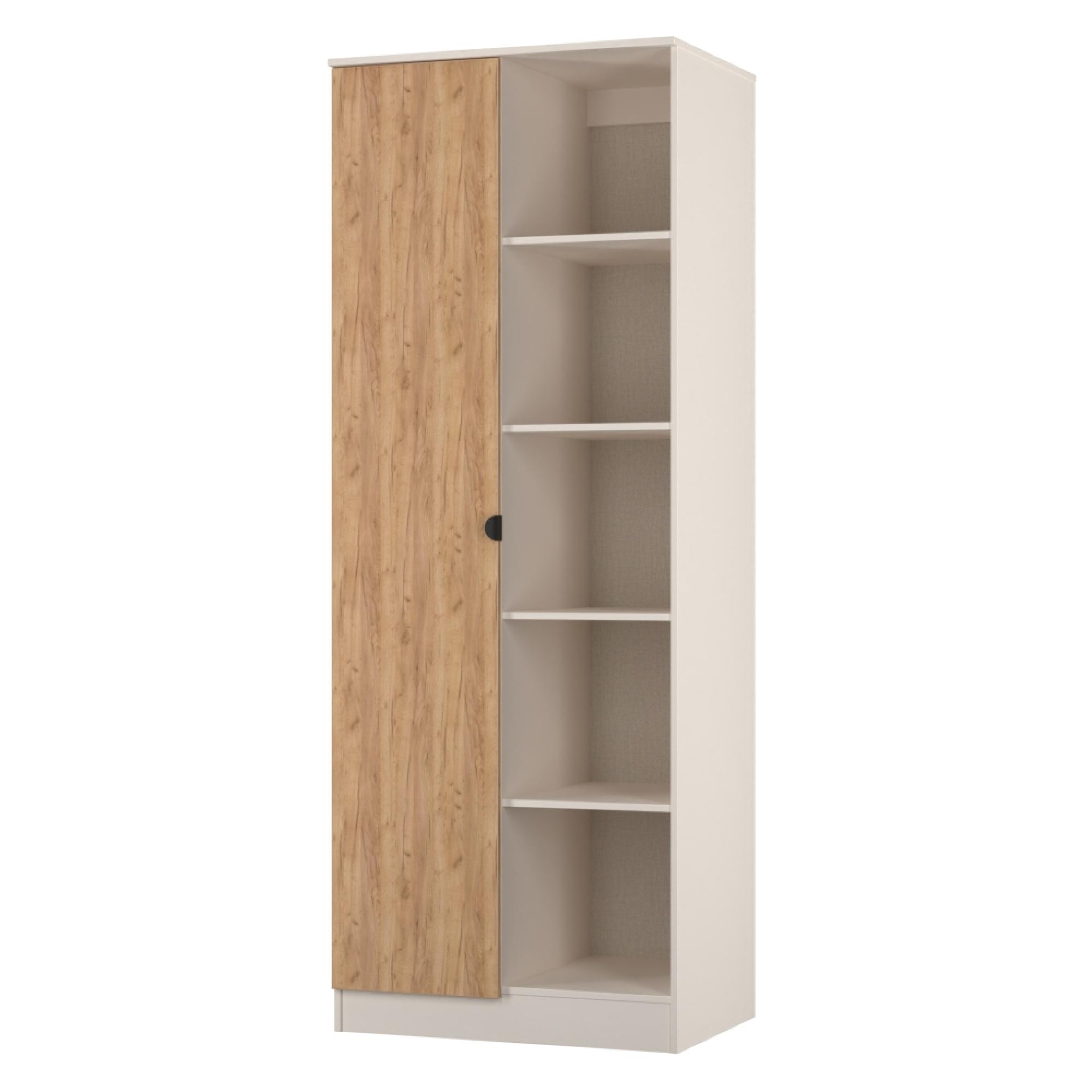 Bora Double Wardrobe - 1 Door - Open Shelf - Gold Craft Oak and Kashmir Matt