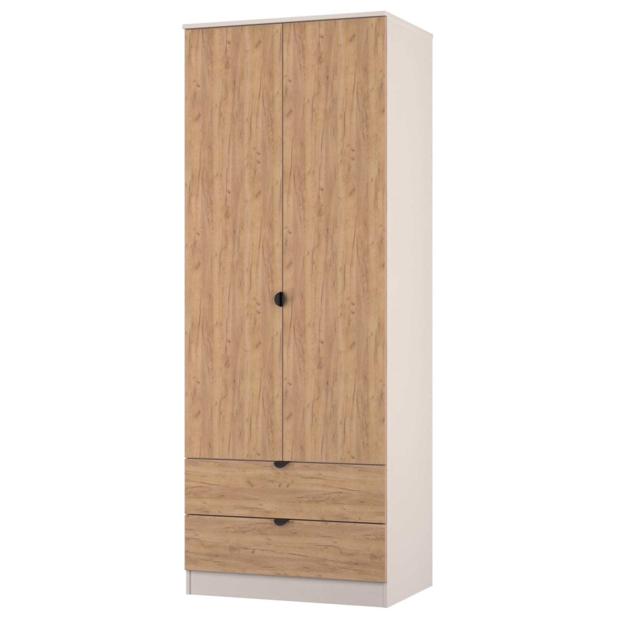 Bora Wardrobe - 2 Door - 2 Drawer - Gold Craft Oak and Kashmir Matt