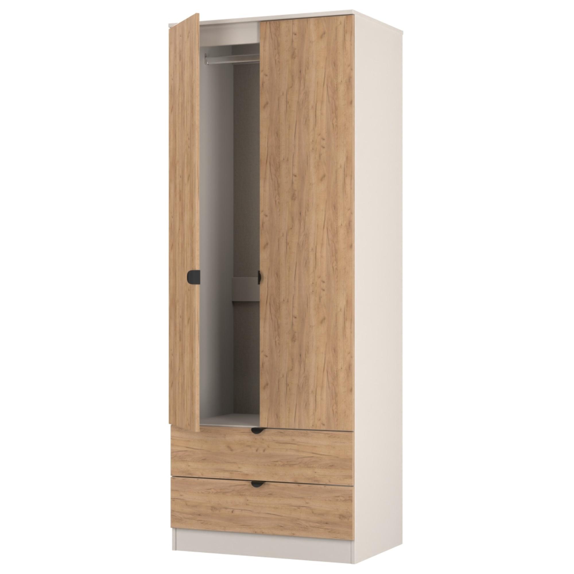 Bora Wardrobe - 2 Door - 2 Drawer - Gold Craft Oak and Kashmir Matt