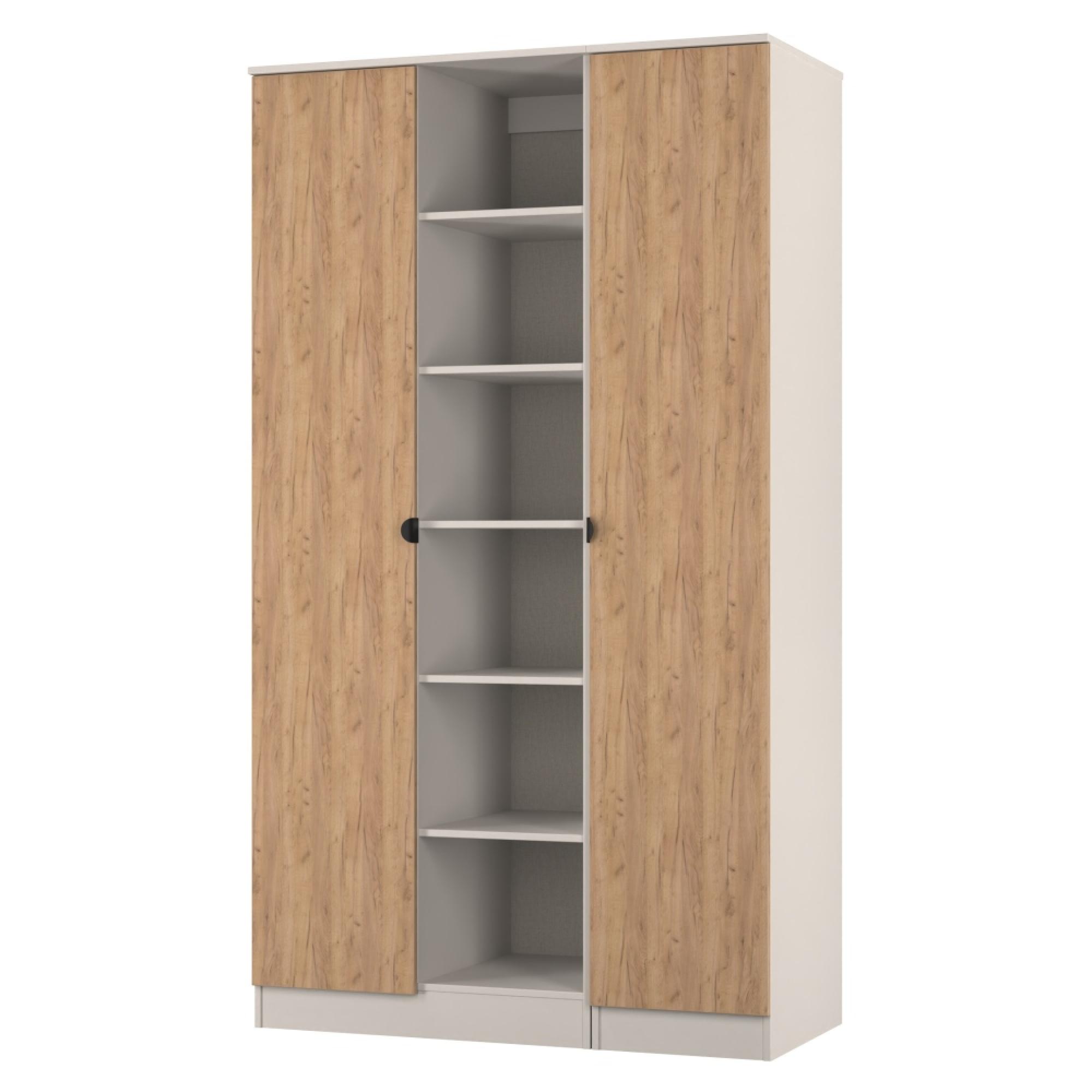 Bora Triple Wardrobe - 2 Door - Open Shelf - Gold Craft Oak and Kashmir Matt