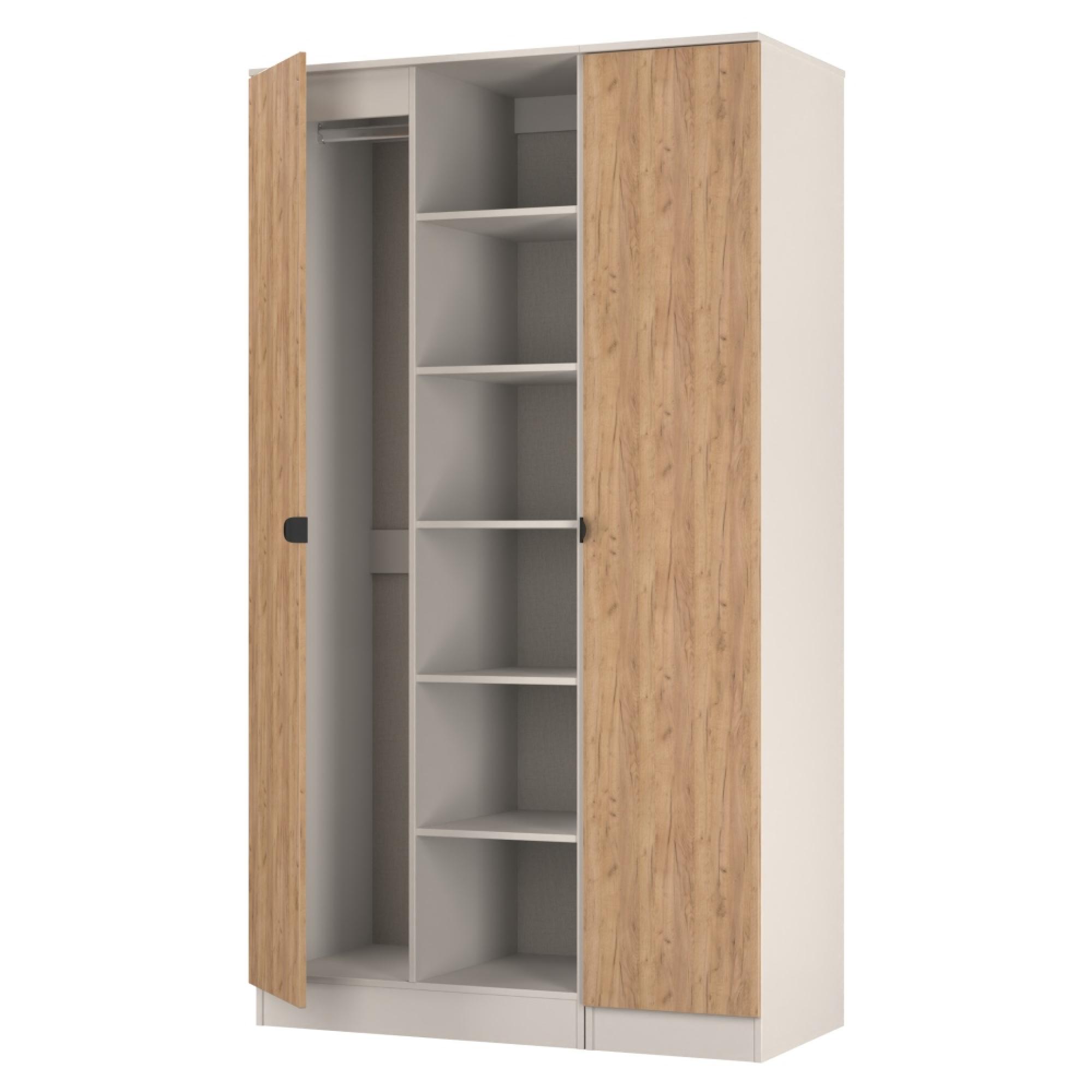 Bora Triple Wardrobe - 2 Door - Open Shelf - Gold Craft Oak and Kashmir Matt