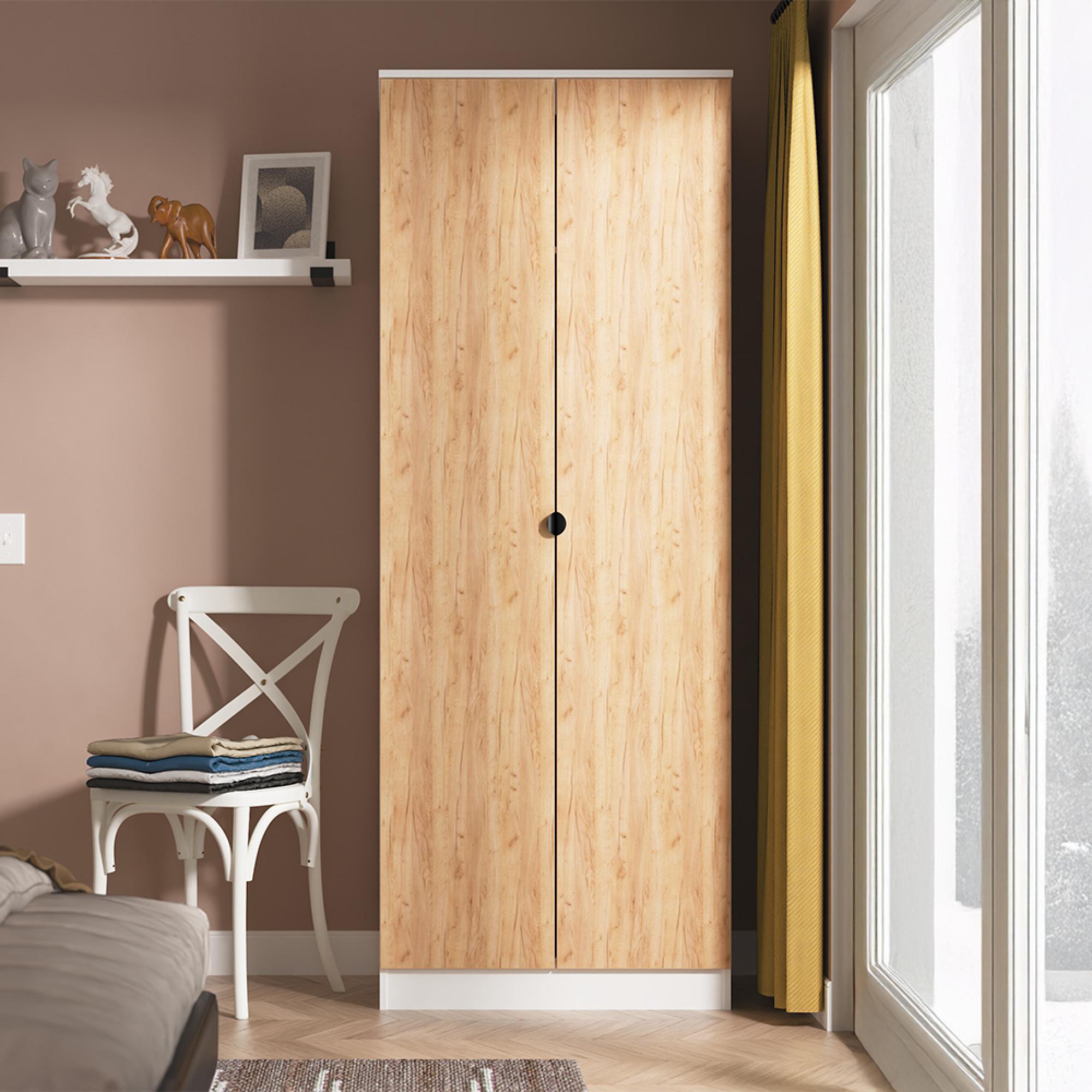 Bora Wardrobe - 2 Door - Gold Craft Oak and White Matt