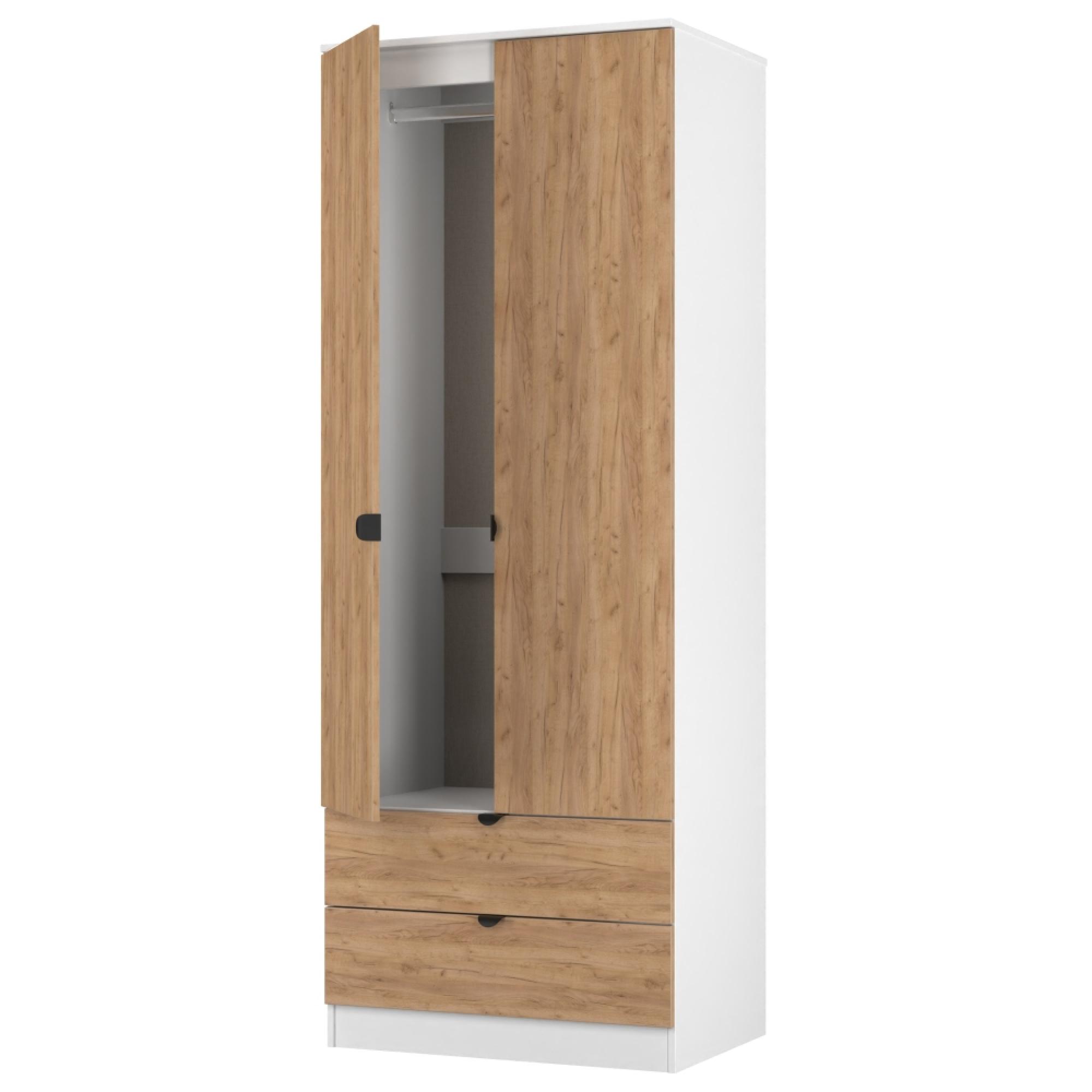 Bora Wardrobe - 2 Door - 2 Drawer - Gold Craft Oak and White Matt