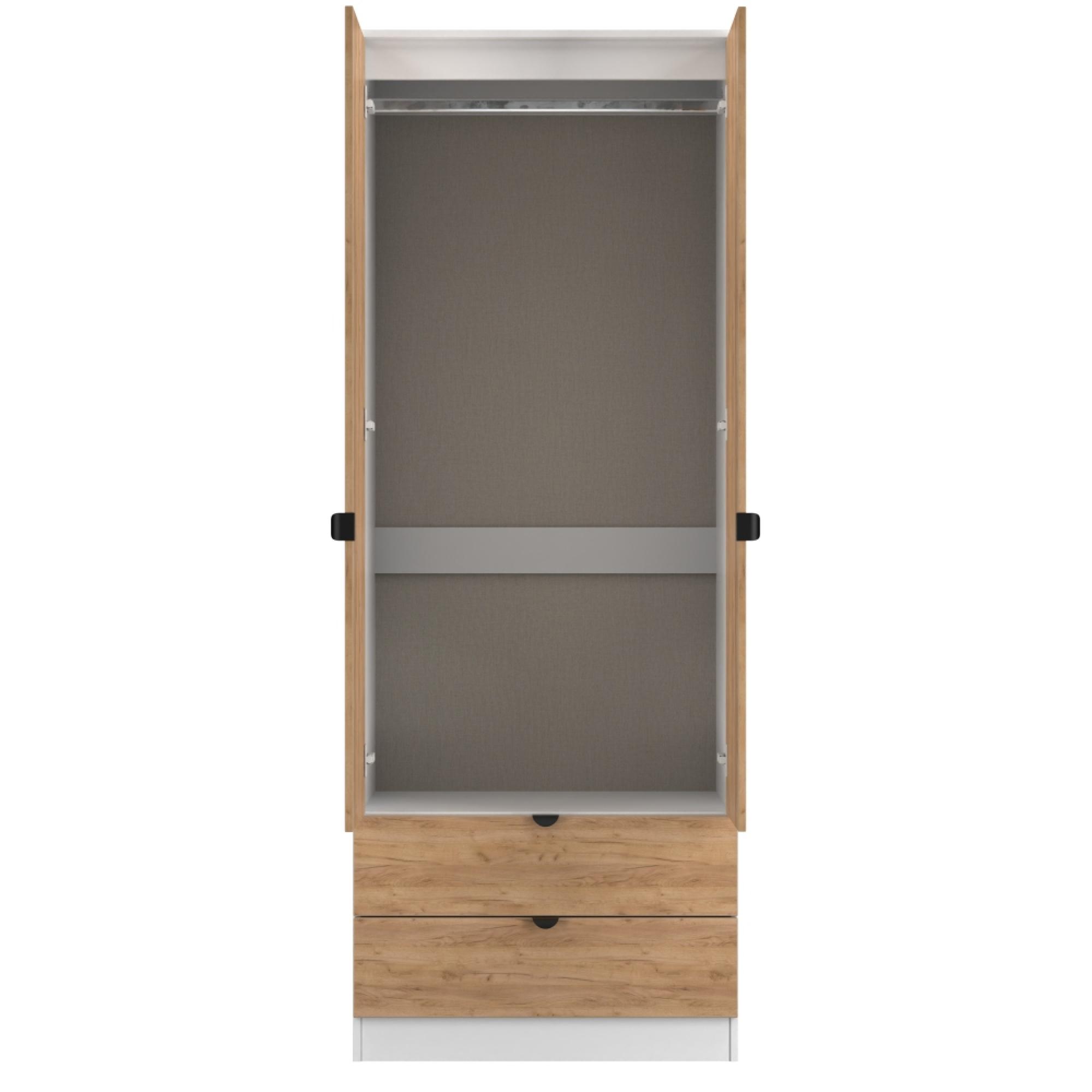 Bora Wardrobe - 2 Door - 2 Drawer - Gold Craft Oak and White Matt