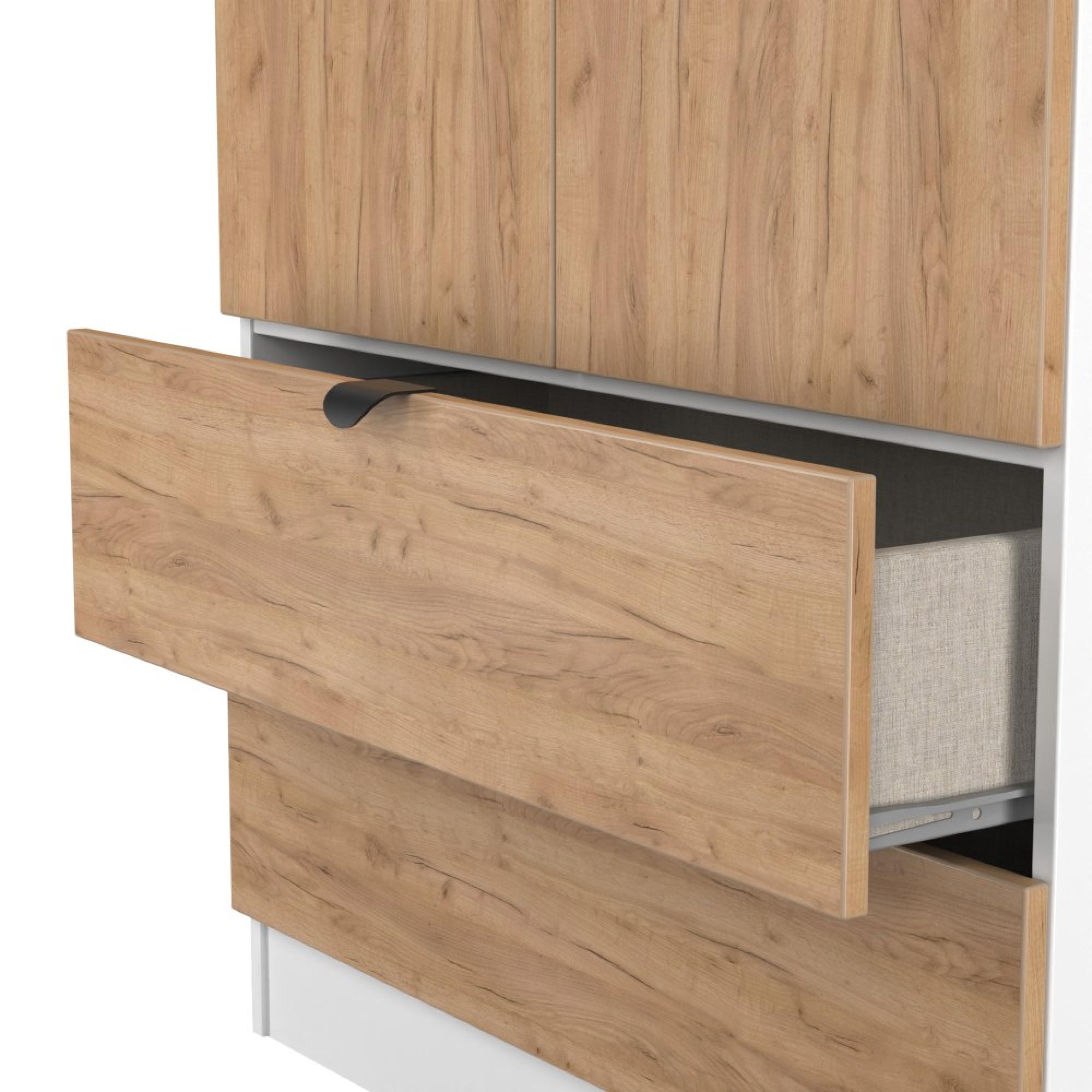 Bora Wardrobe - 2 Door - 2 Drawer - Gold Craft Oak and White Matt