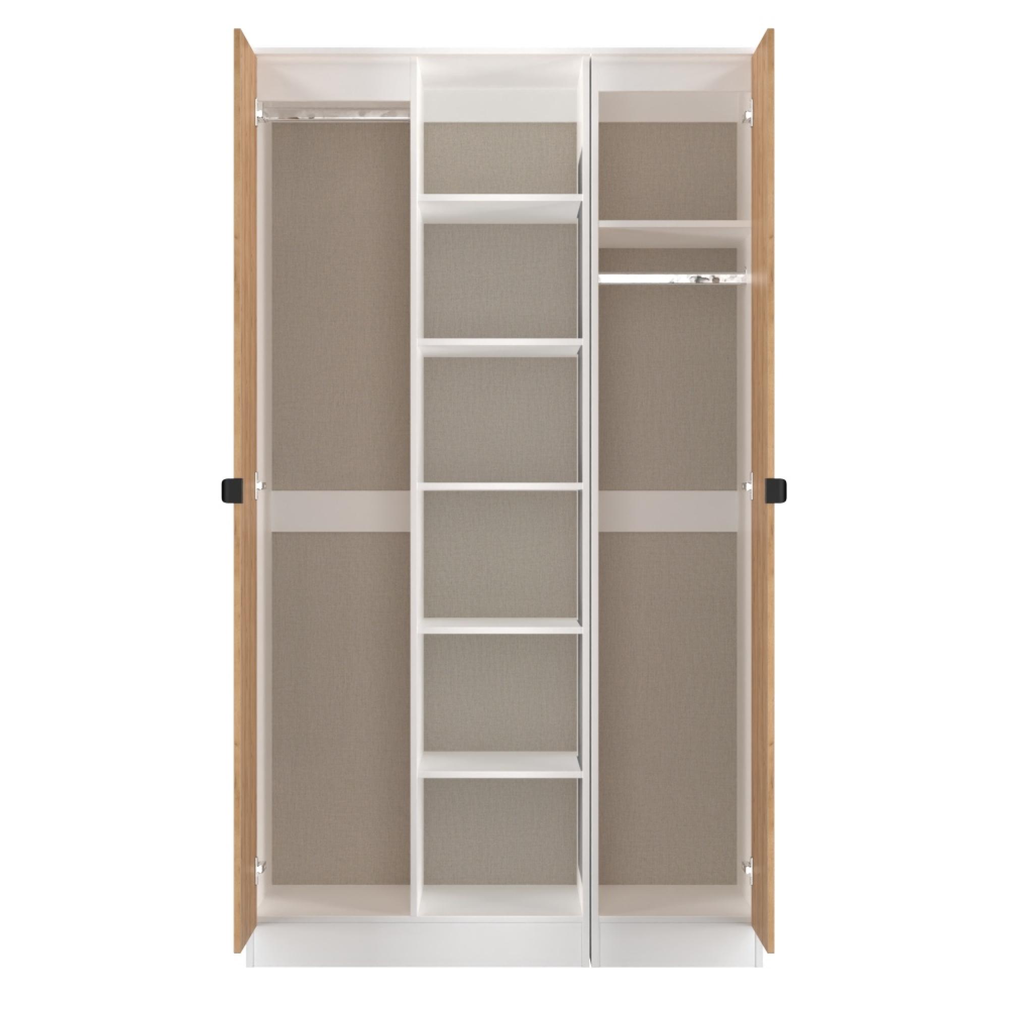 Bora Triple Wardrobe - 2 Door - Open Shelf - Gold Craft Oak and White Matt