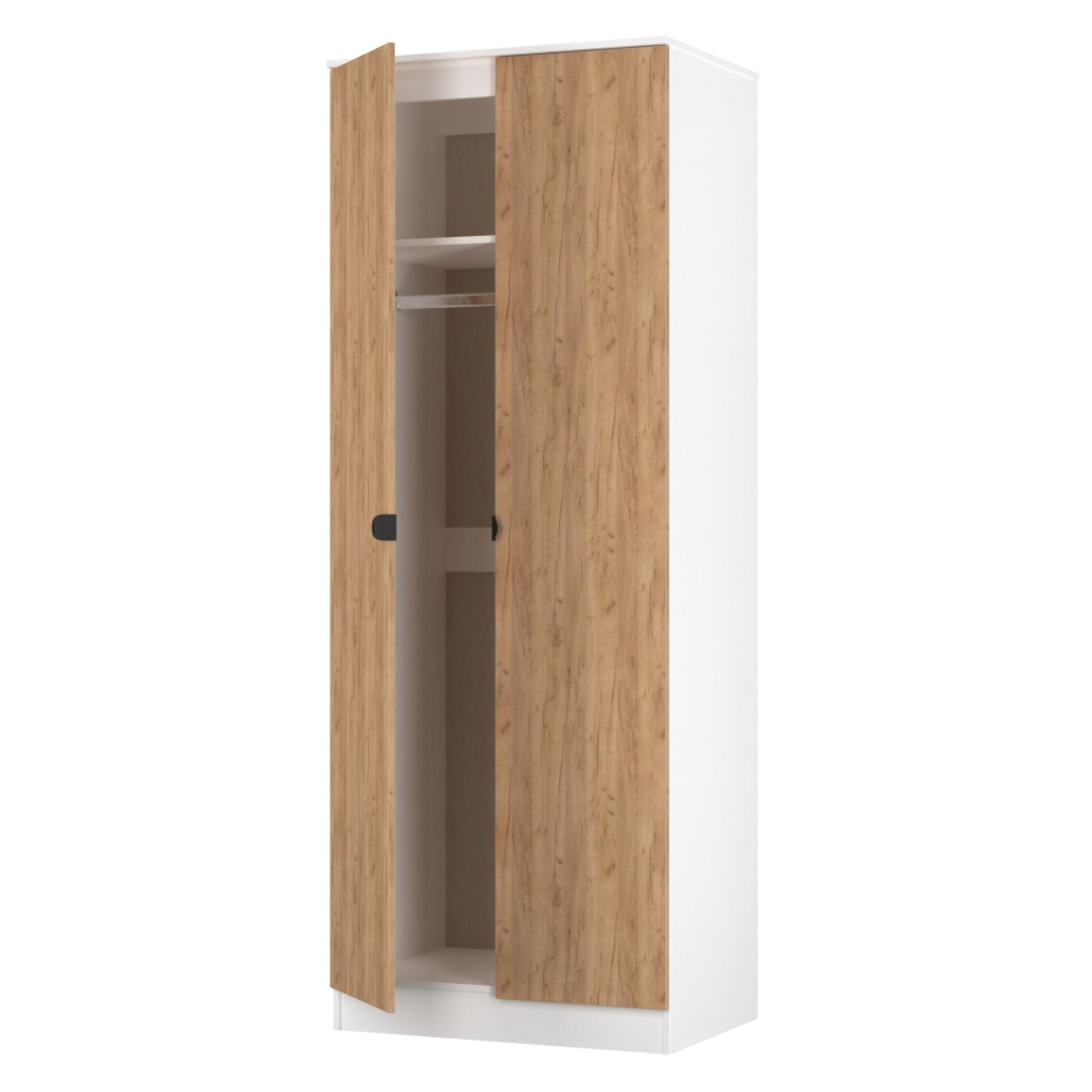 Bora Wardrobe - 2 Door - Gold Craft Oak and White Matt