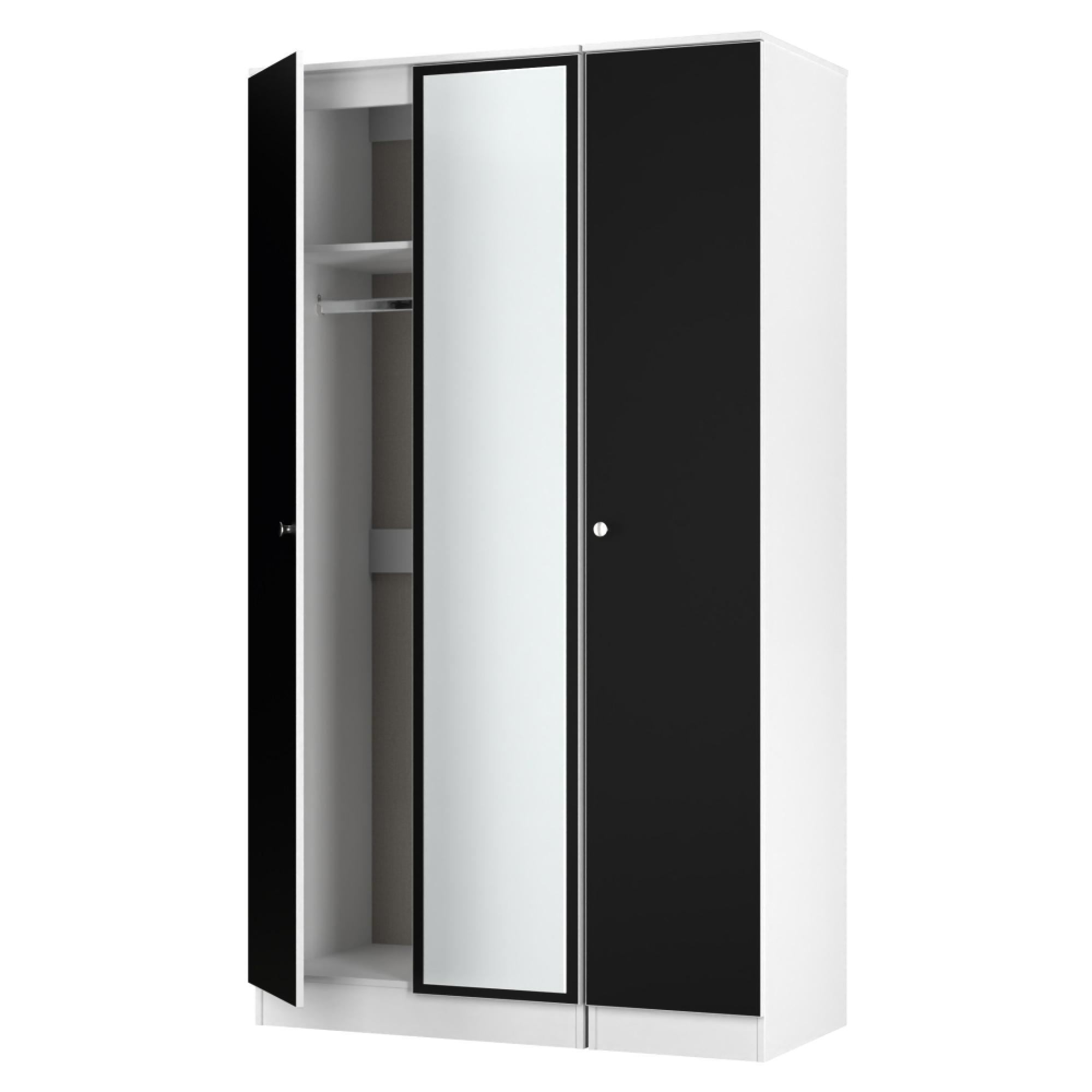 Yarmouth Wardrobe - 3 Door - 1 Mirror - Black Matt and White Matt